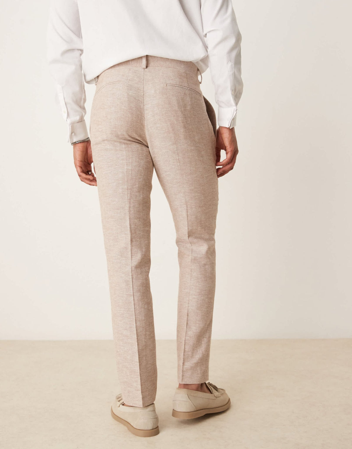 ASOS DESIGN linen cotton blend slim suit trousers in brown herringbone - ASOS Sample Sale