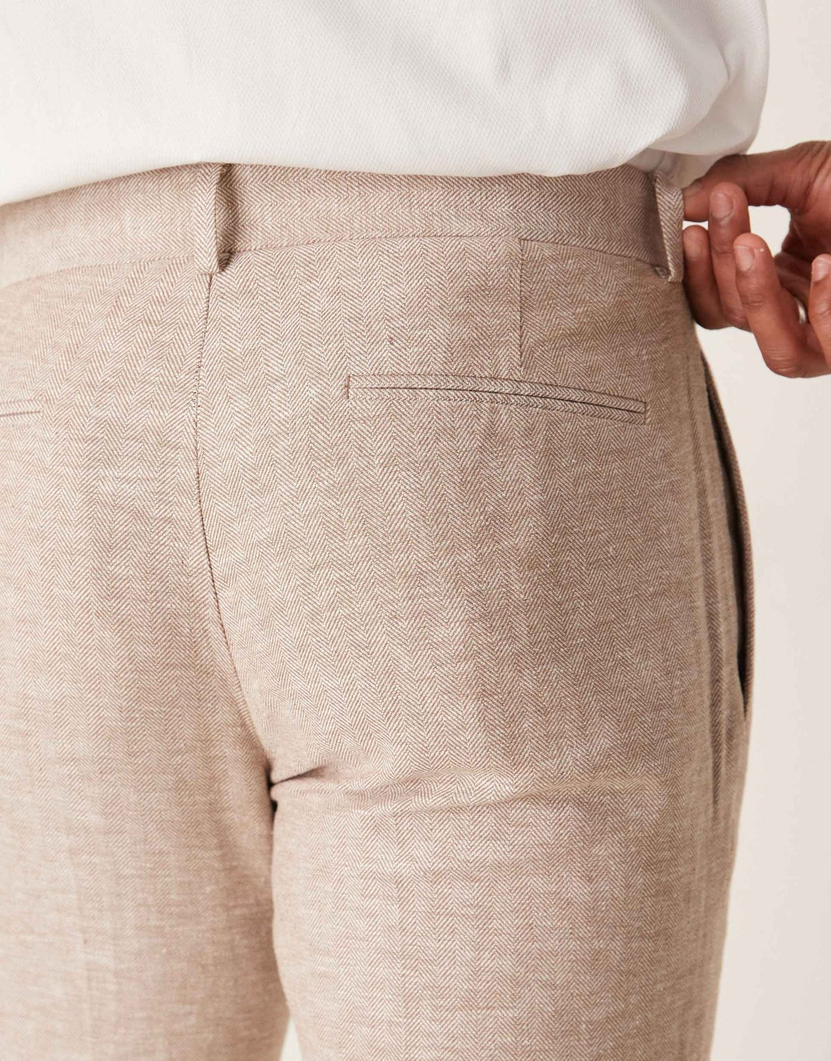 ASOS DESIGN linen cotton blend slim suit trousers in brown herringbone - ASOS Sample Sale