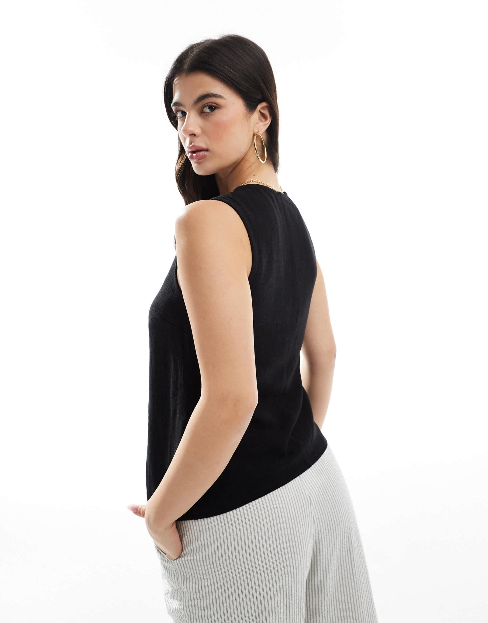 ASOS DESIGN linen look asymmetric button front waistcoat in black - ASOS Sample Sale