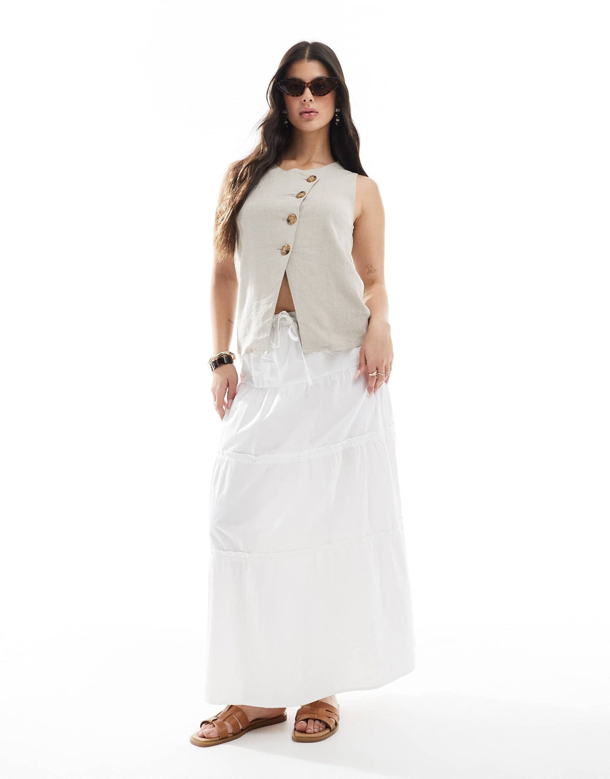 ASOS DESIGN linen look asymmetric button front waistcoat in stone - ASOS Sample Sale