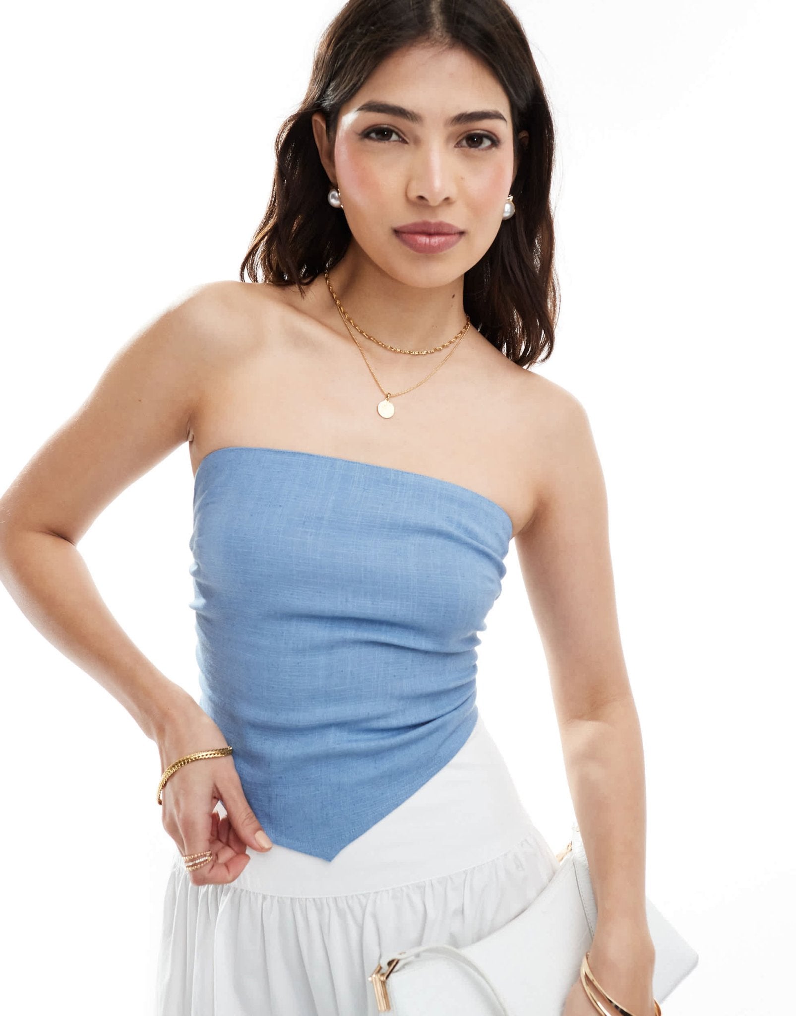 ASOS DESIGN linen look bandeau scarf top in washed blue - ASOS Sample Sale