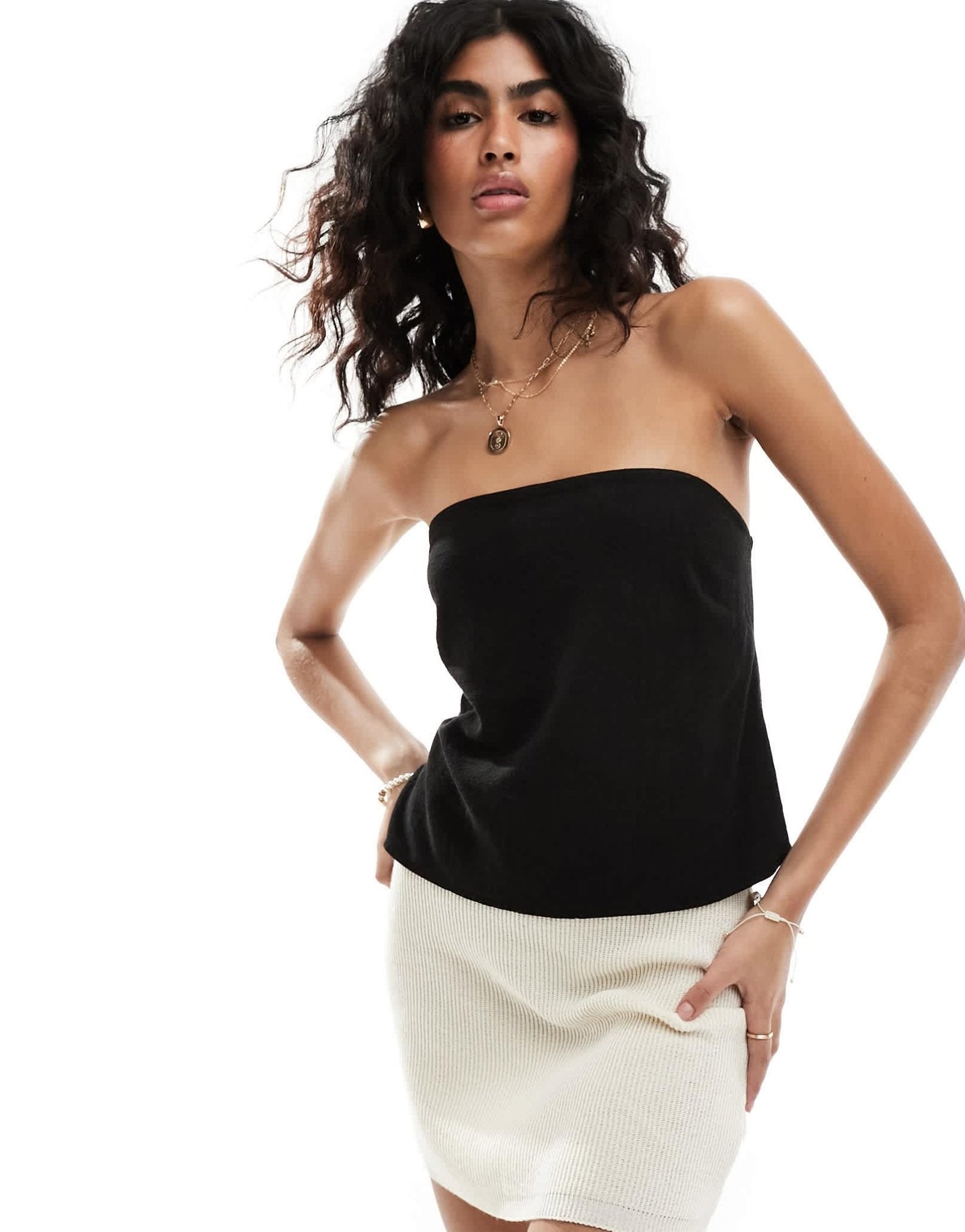 ASOS DESIGN linen look bandeau top in black - ASOS Sample Sale