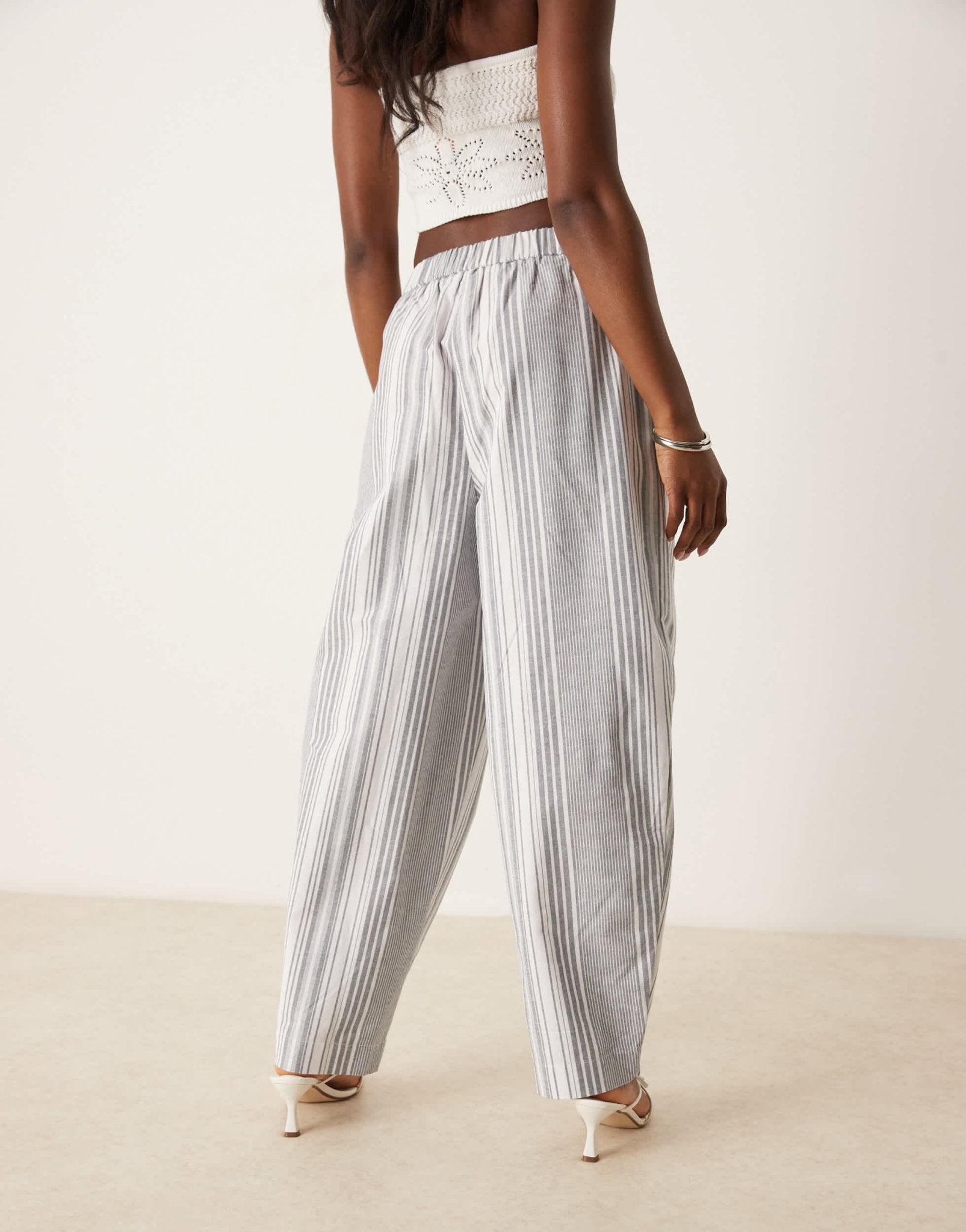 ASOS DESIGN linen look barrel trousers in black stripe - ASOS Sample Sale