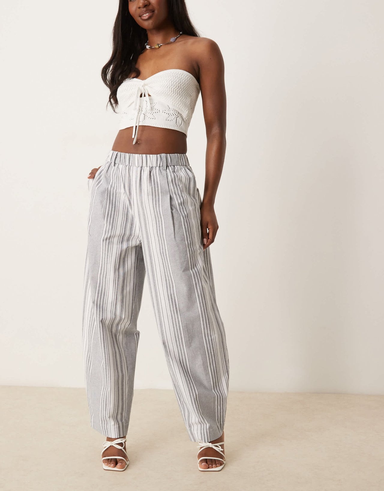 ASOS DESIGN linen look barrel trousers in black stripe - ASOS Sample Sale
