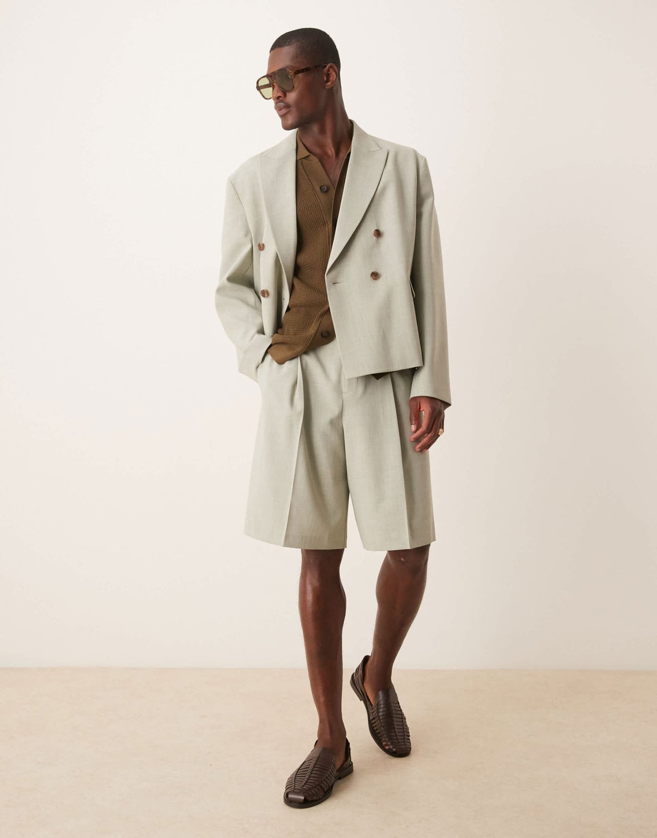 ASOS DESIGN linen look boxy suit jacket in sage green - ASOS Sample Sale
