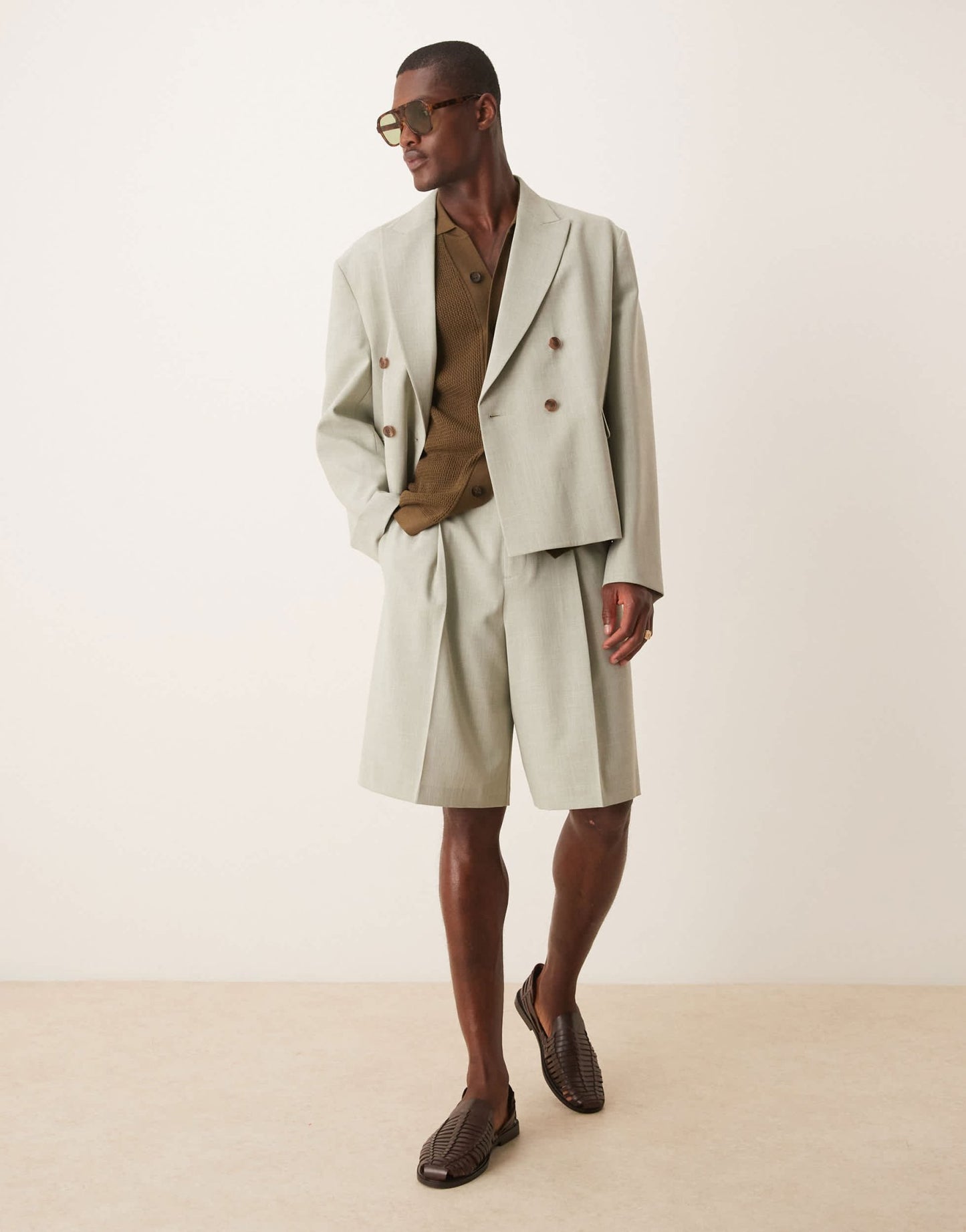ASOS DESIGN linen look boxy suit jacket in sage green - ASOS Sample Sale