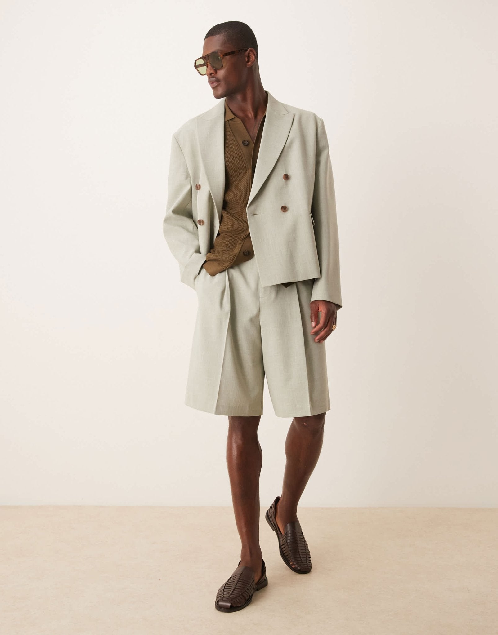 ASOS DESIGN linen look boxy suit jacket in sage green - ASOS Sample Sale