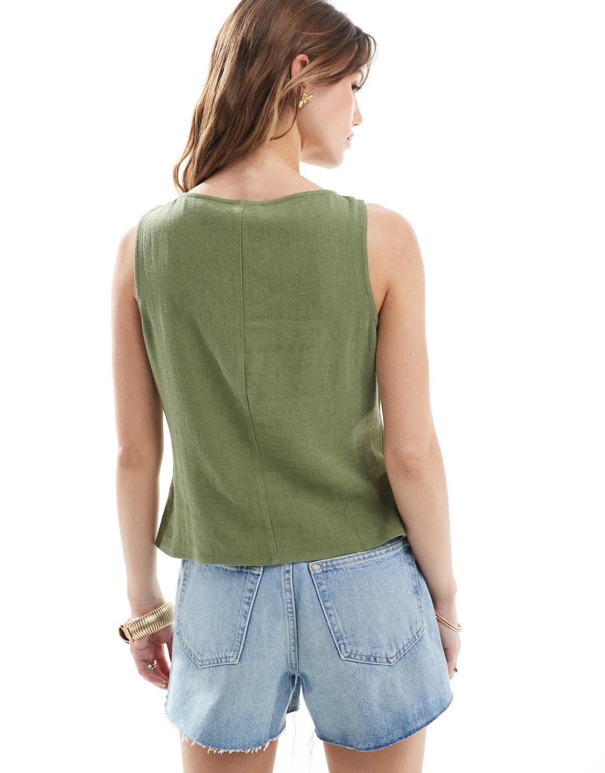 ASOS DESIGN linen look button front waistcoat in khaki - ASOS Sample Sale