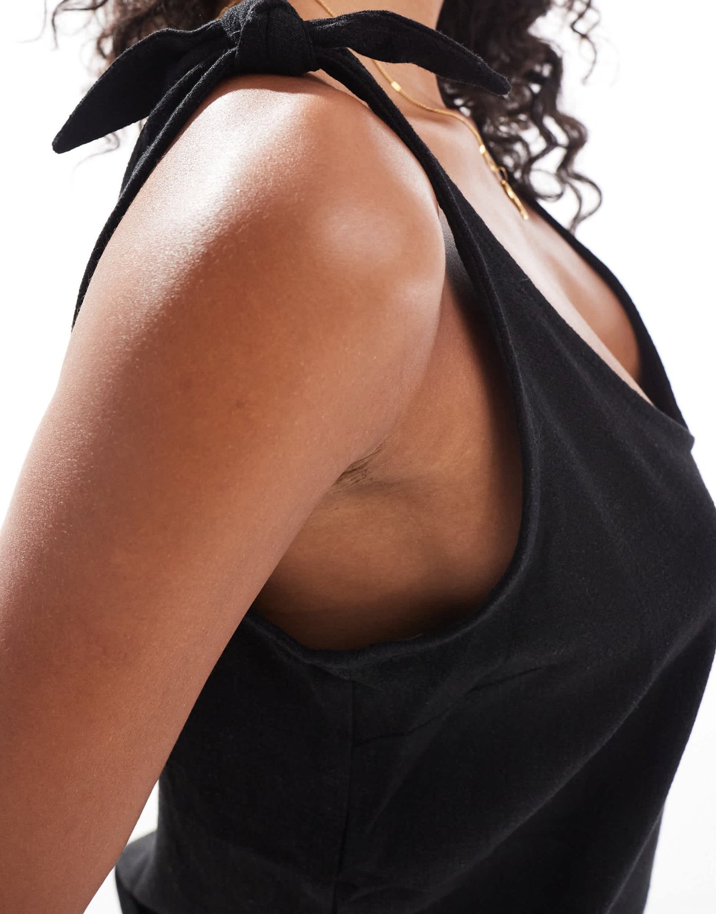 ASOS DESIGN linen look cami with tie straps in black - ASOS Sample Sale