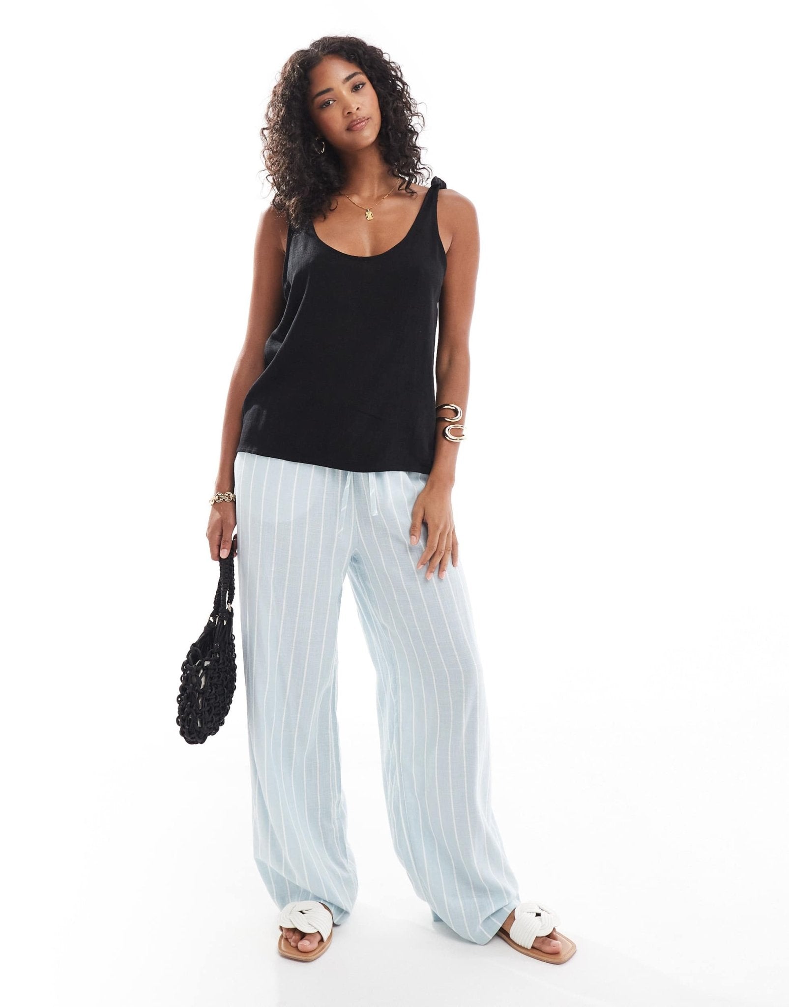 ASOS DESIGN linen look cami with tie straps in black - ASOS Sample Sale