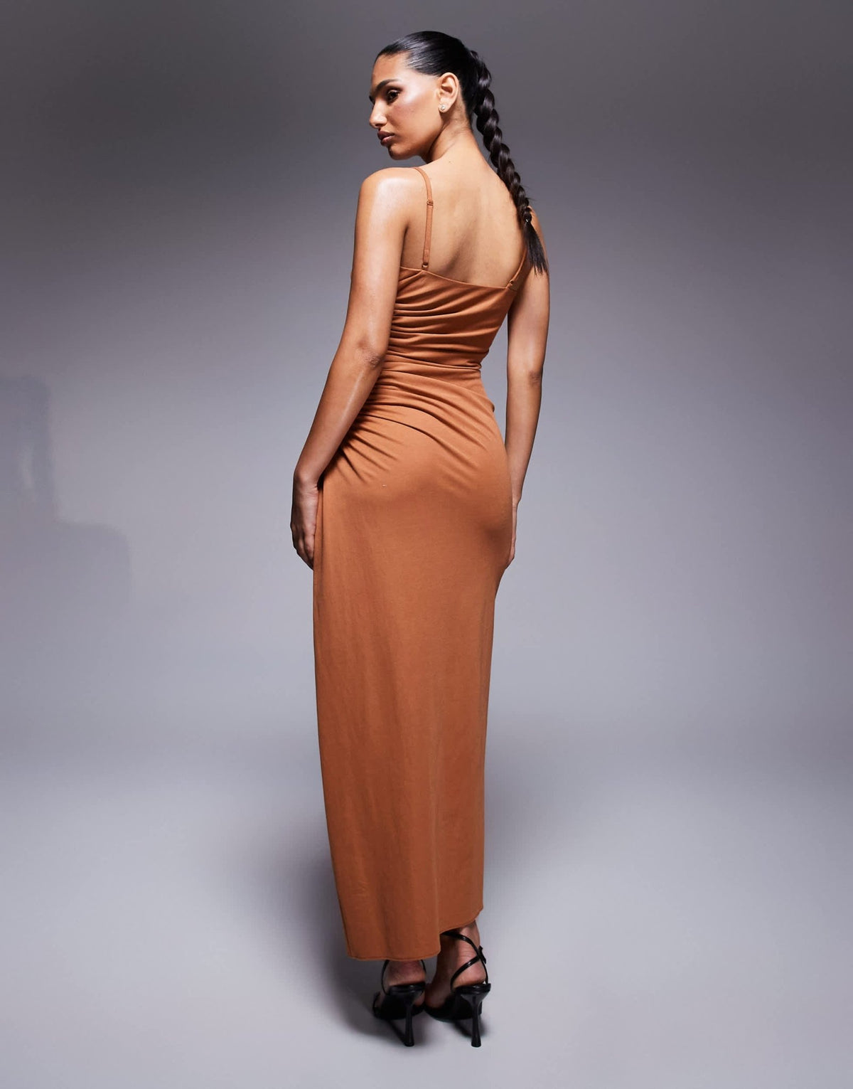 ASOS DESIGN linen look drapey cami midi dress with channelled cut out detail in rust - ASOS Sample Sale