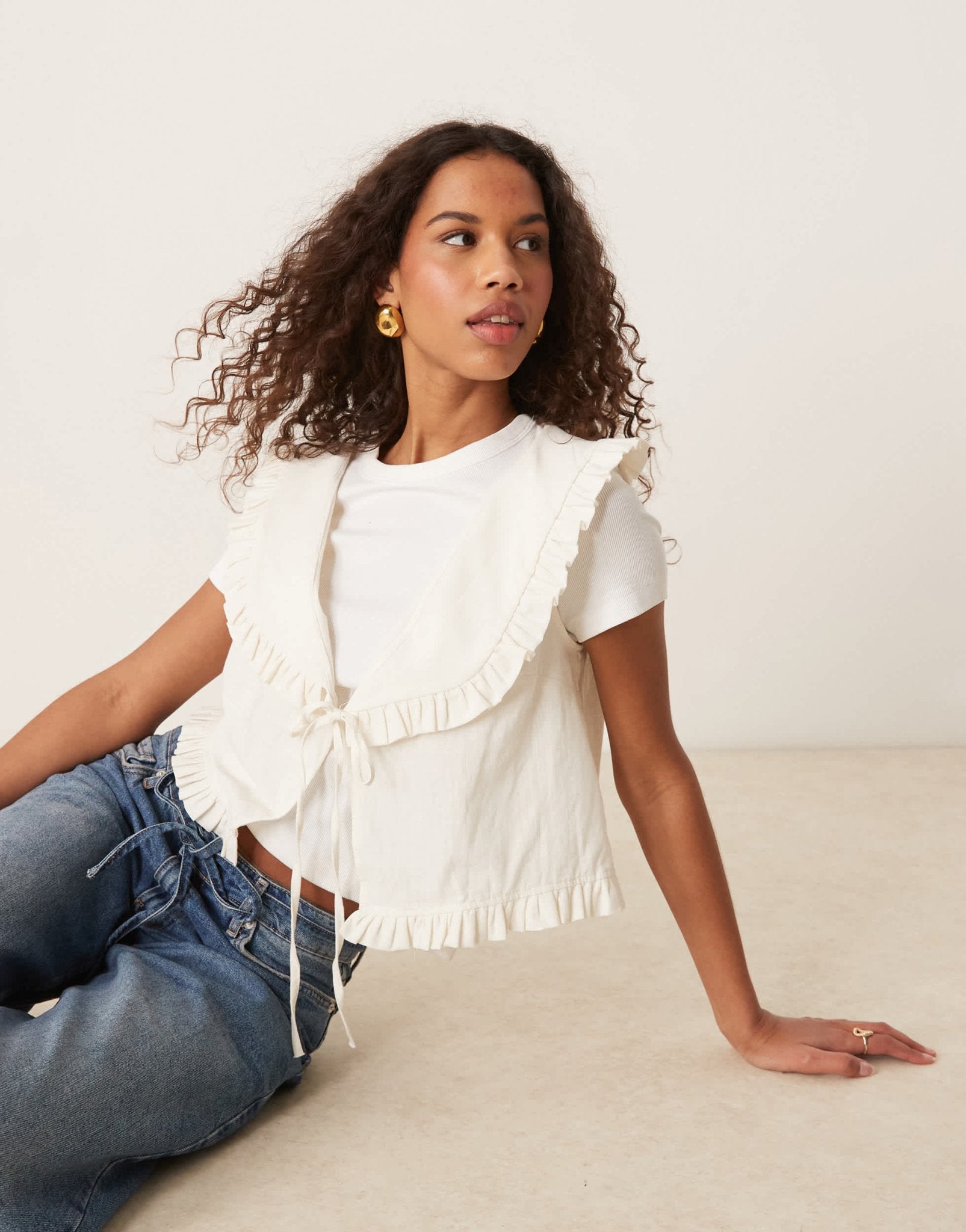ASOS DESIGN linen look frill collar waistcoat in ivory - ASOS Sample Sale