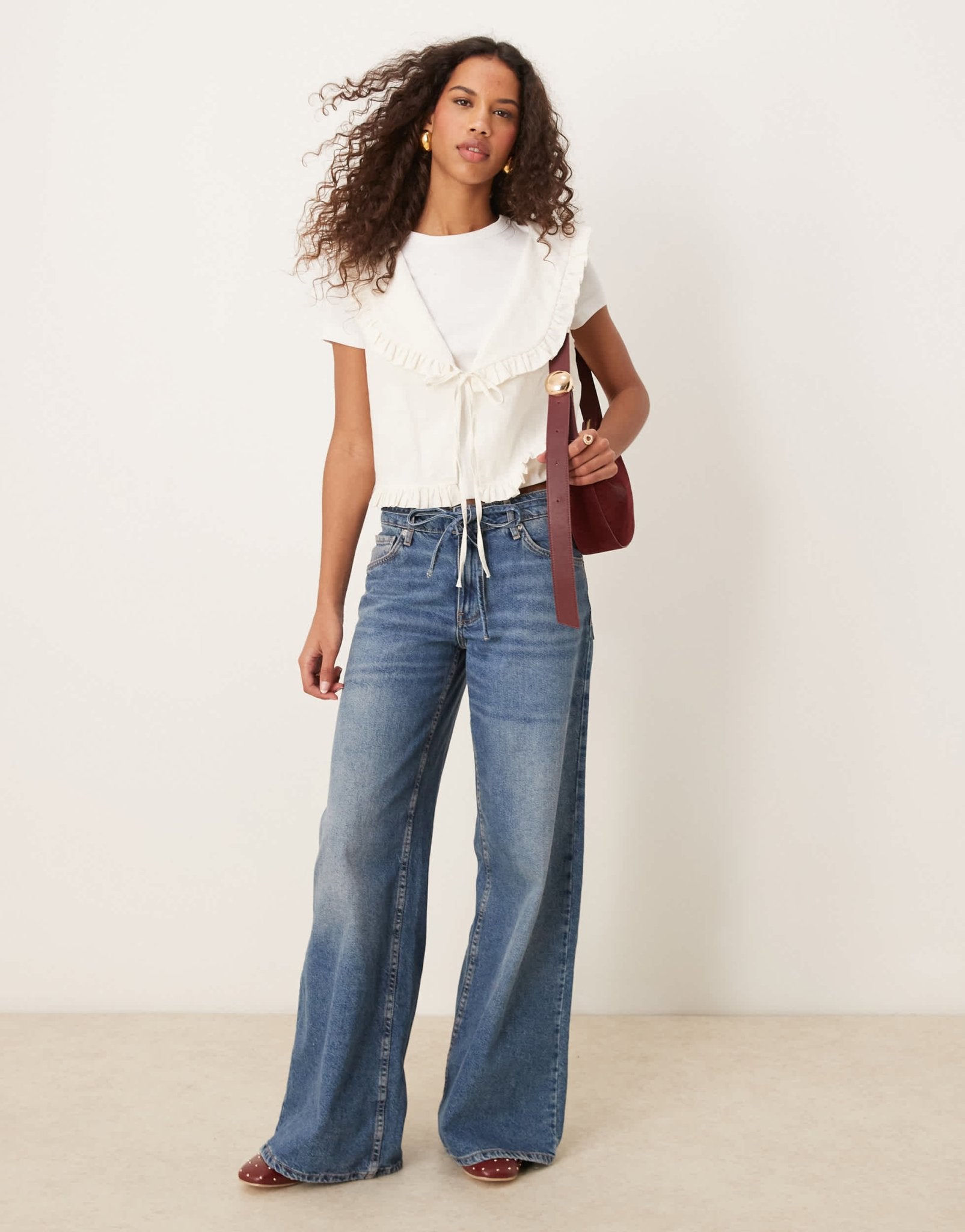 ASOS DESIGN linen look frill collar waistcoat in ivory - ASOS Sample Sale
