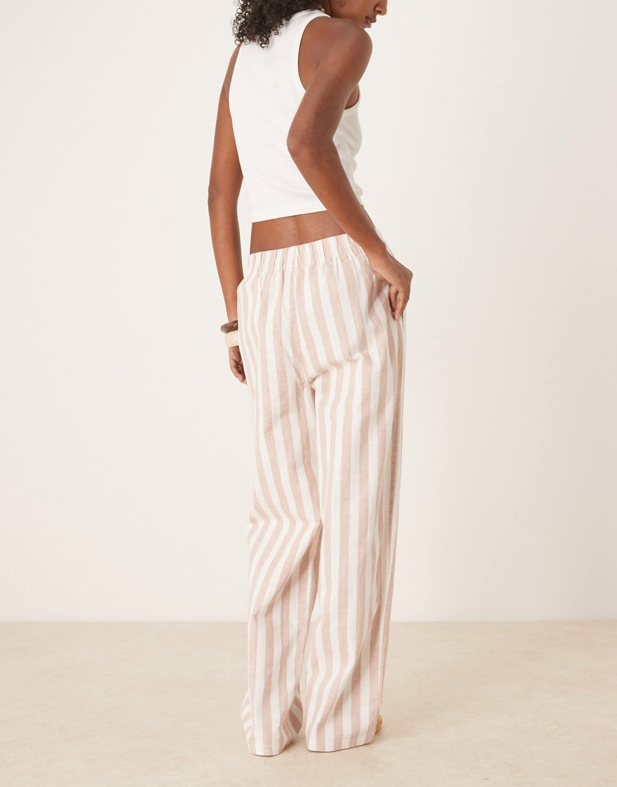 ASOS DESIGN linen look pull on tapered trousers in mink stripe - ASOS Sample Sale