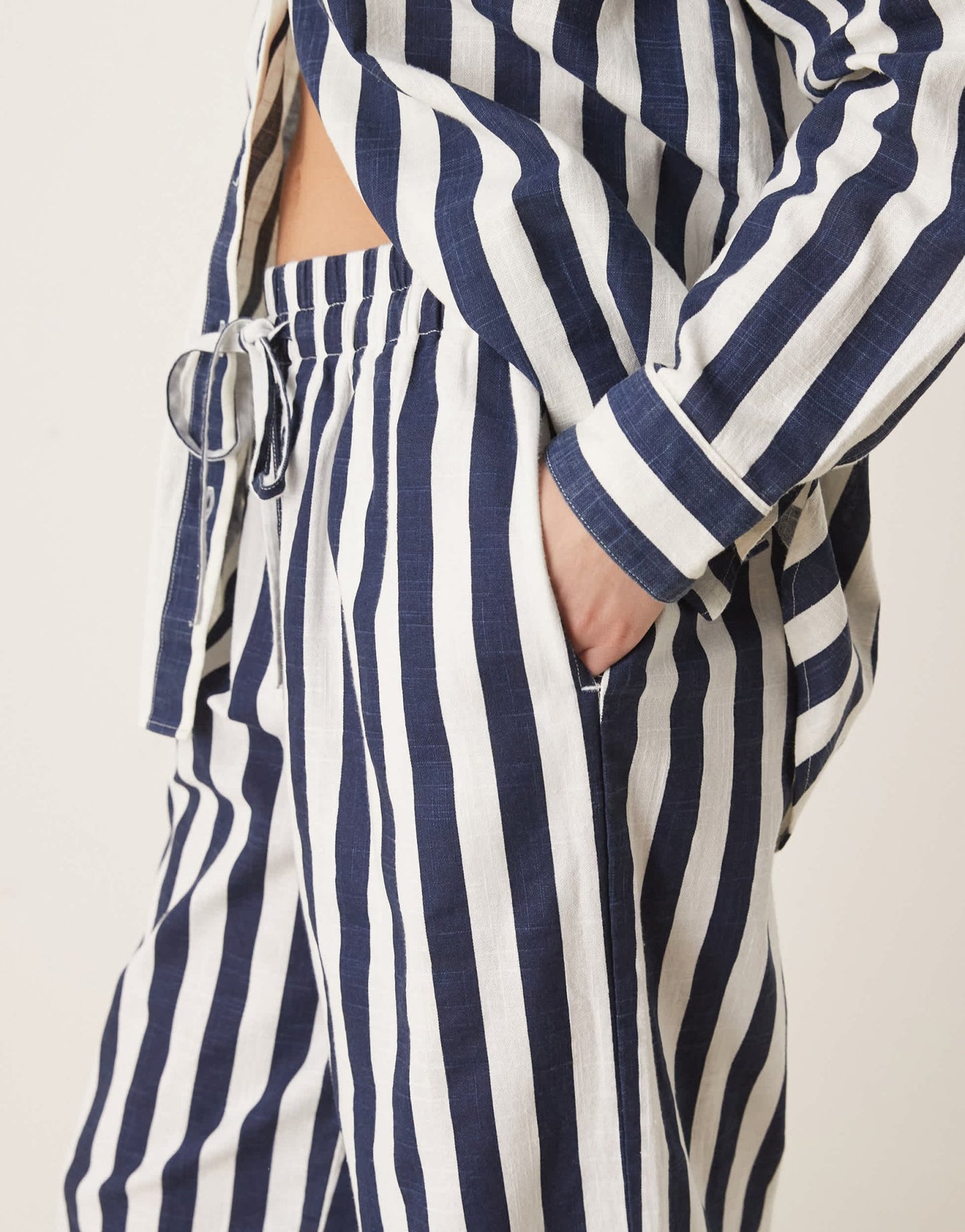 ASOS DESIGN linen look pull on trouser co - ord in navy stripe - ASOS Sample Sale