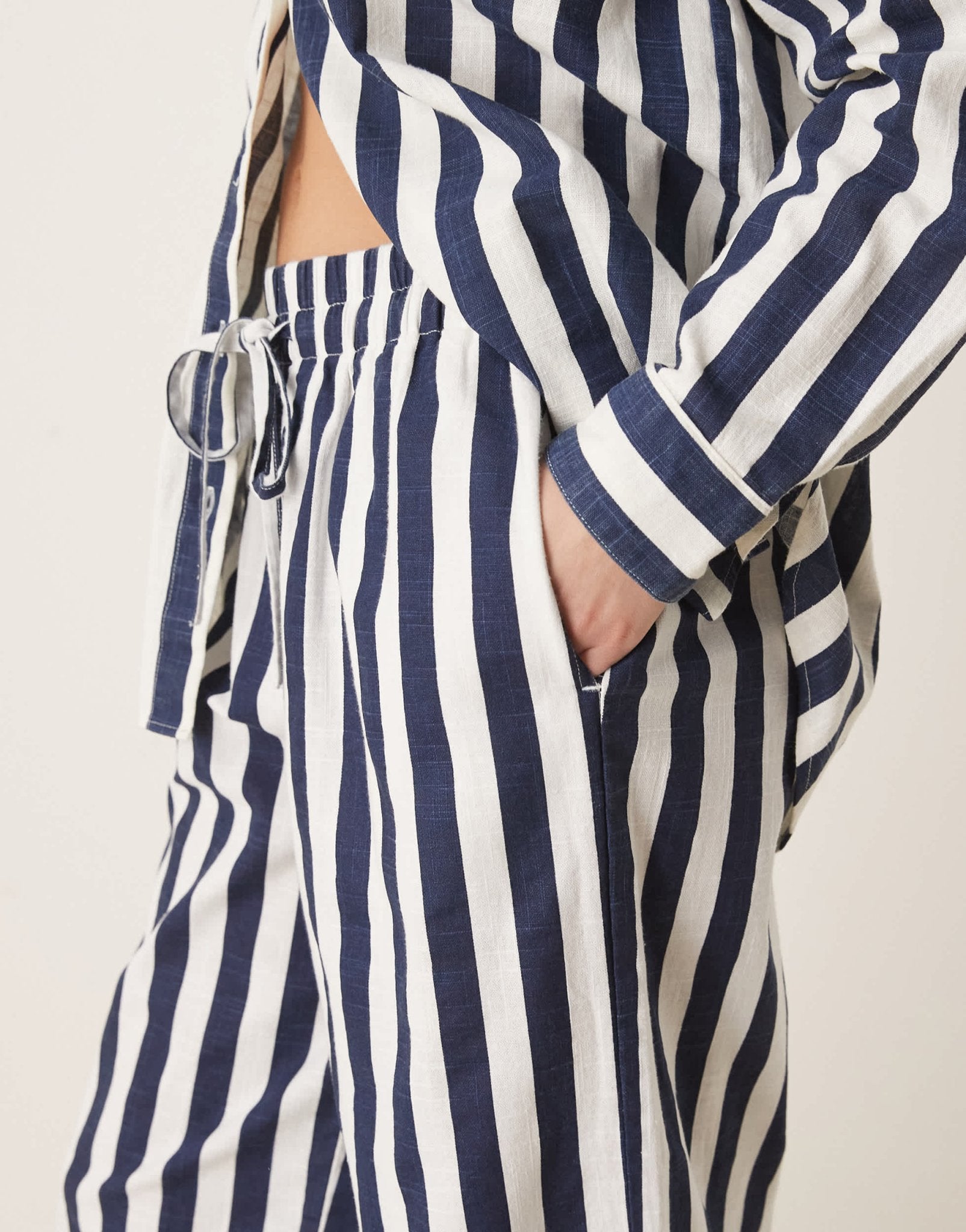 ASOS DESIGN linen look pull on trouser co - ord in navy stripe - ASOS Sample Sale