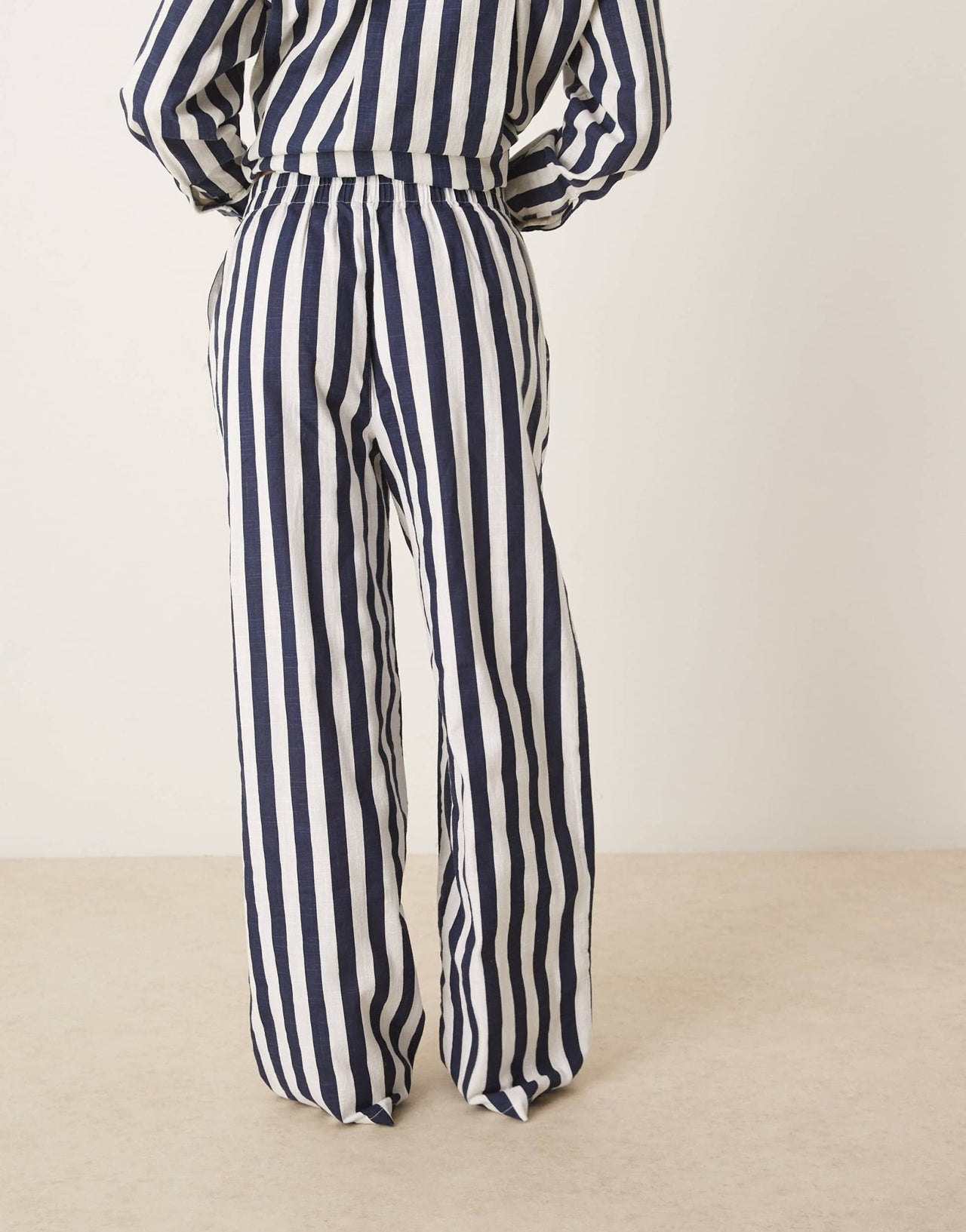 ASOS DESIGN linen look pull on trouser co - ord in navy stripe - ASOS Sample Sale