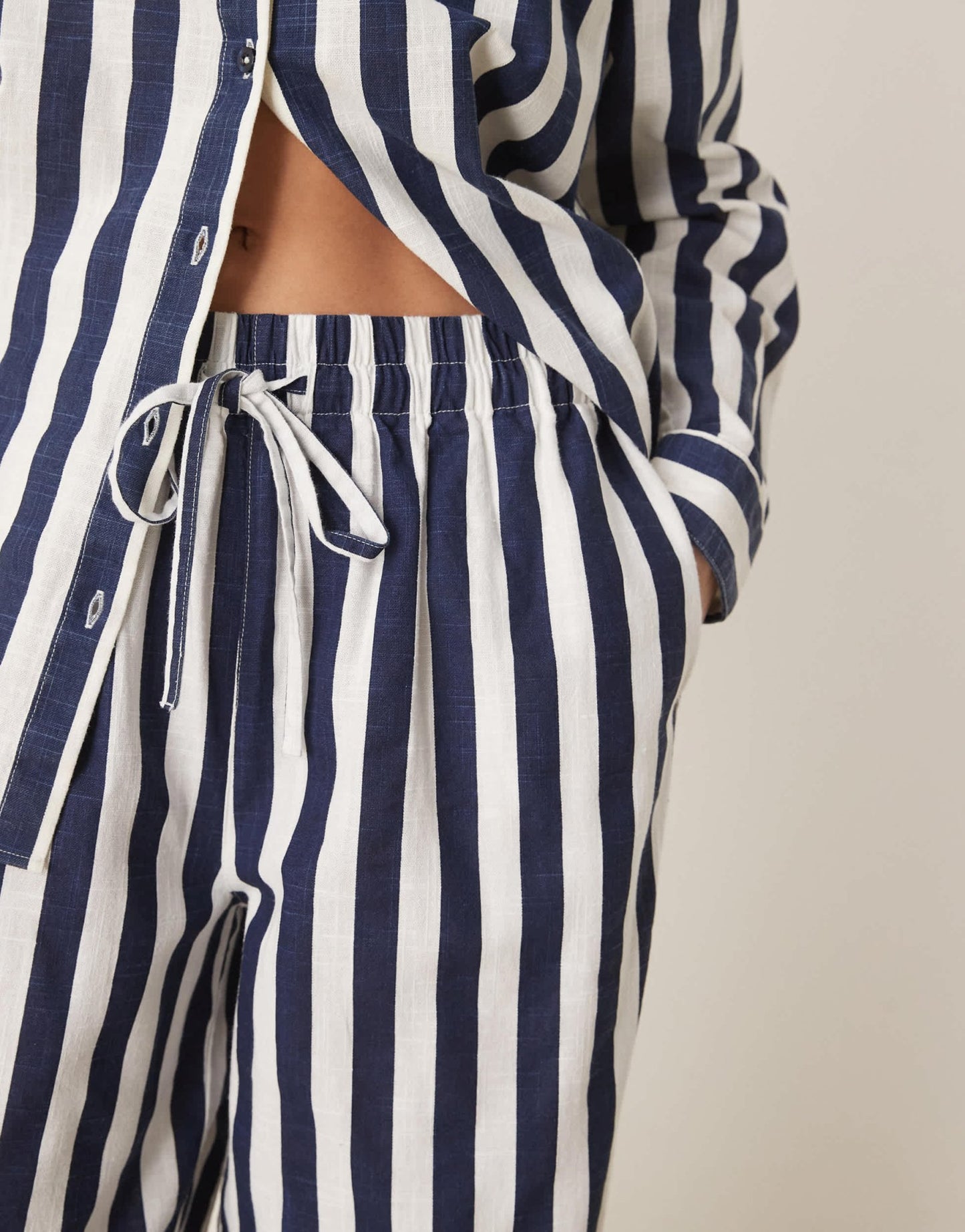 ASOS DESIGN linen look pull on trouser co - ord in navy stripe - ASOS Sample Sale
