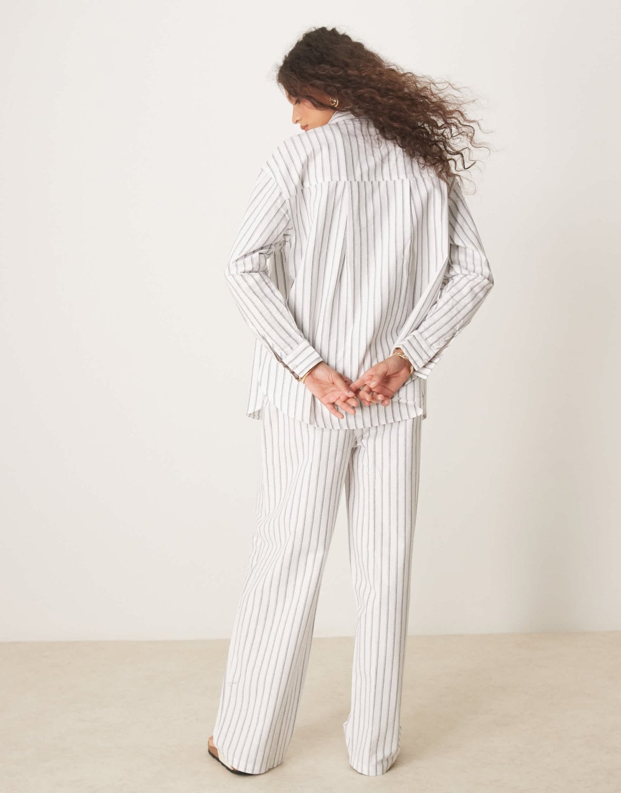 ASOS DESIGN linen look pull on trousers co-ord in black stripe - ASOS Sample Sale