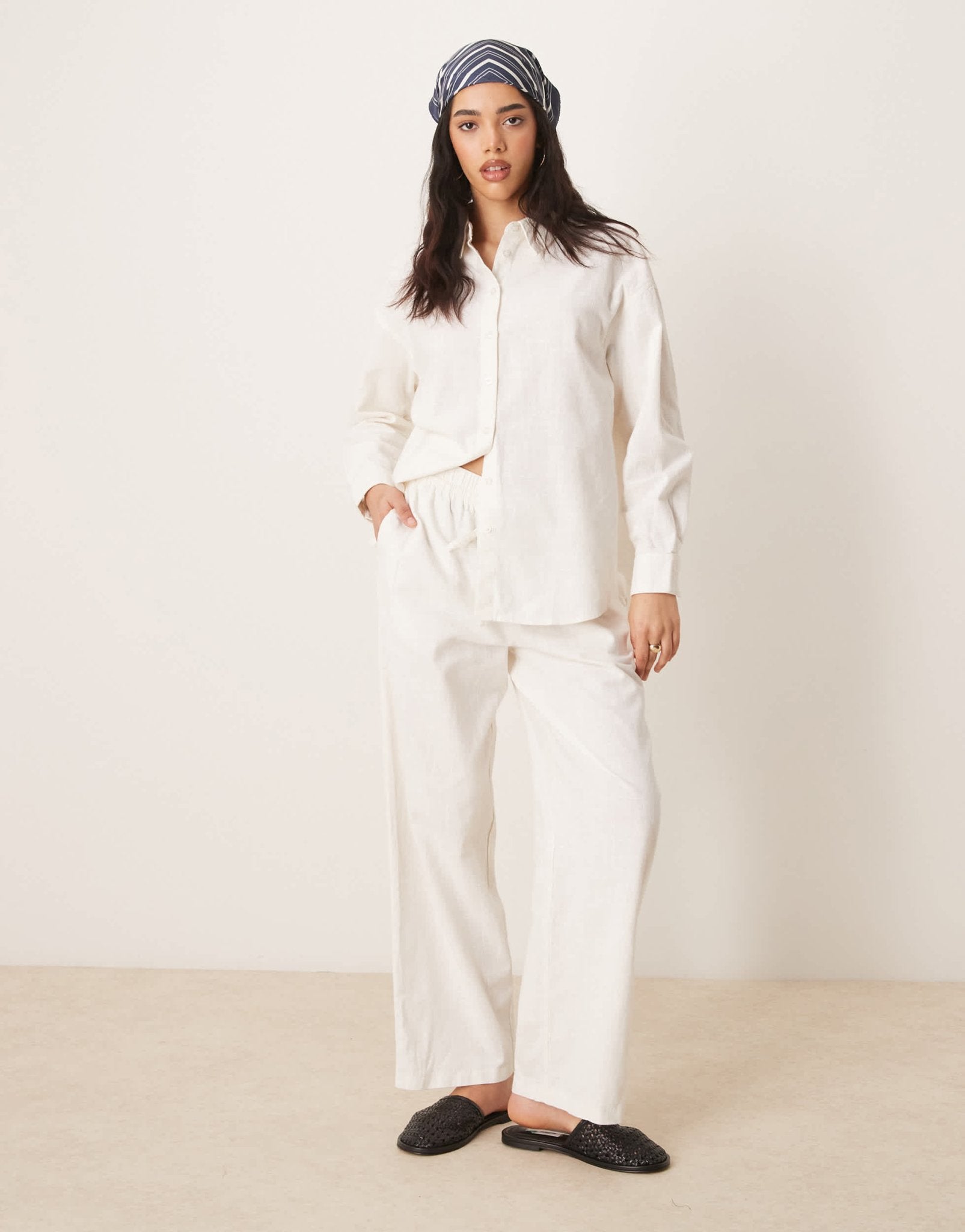 ASOS DESIGN linen look pull on trousers co-ord in off white - ASOS Sample Sale