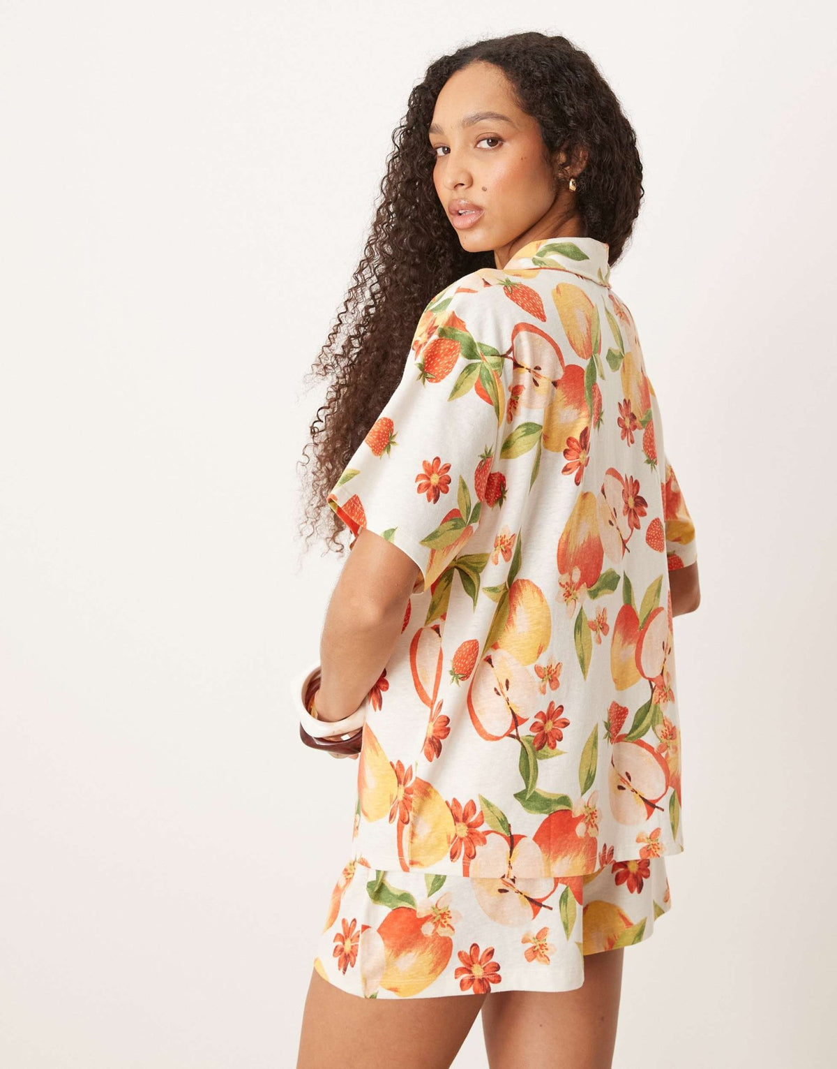 ASOS DESIGN linen look revere shirt co-ord in fruit print - ASOS Sample Sale