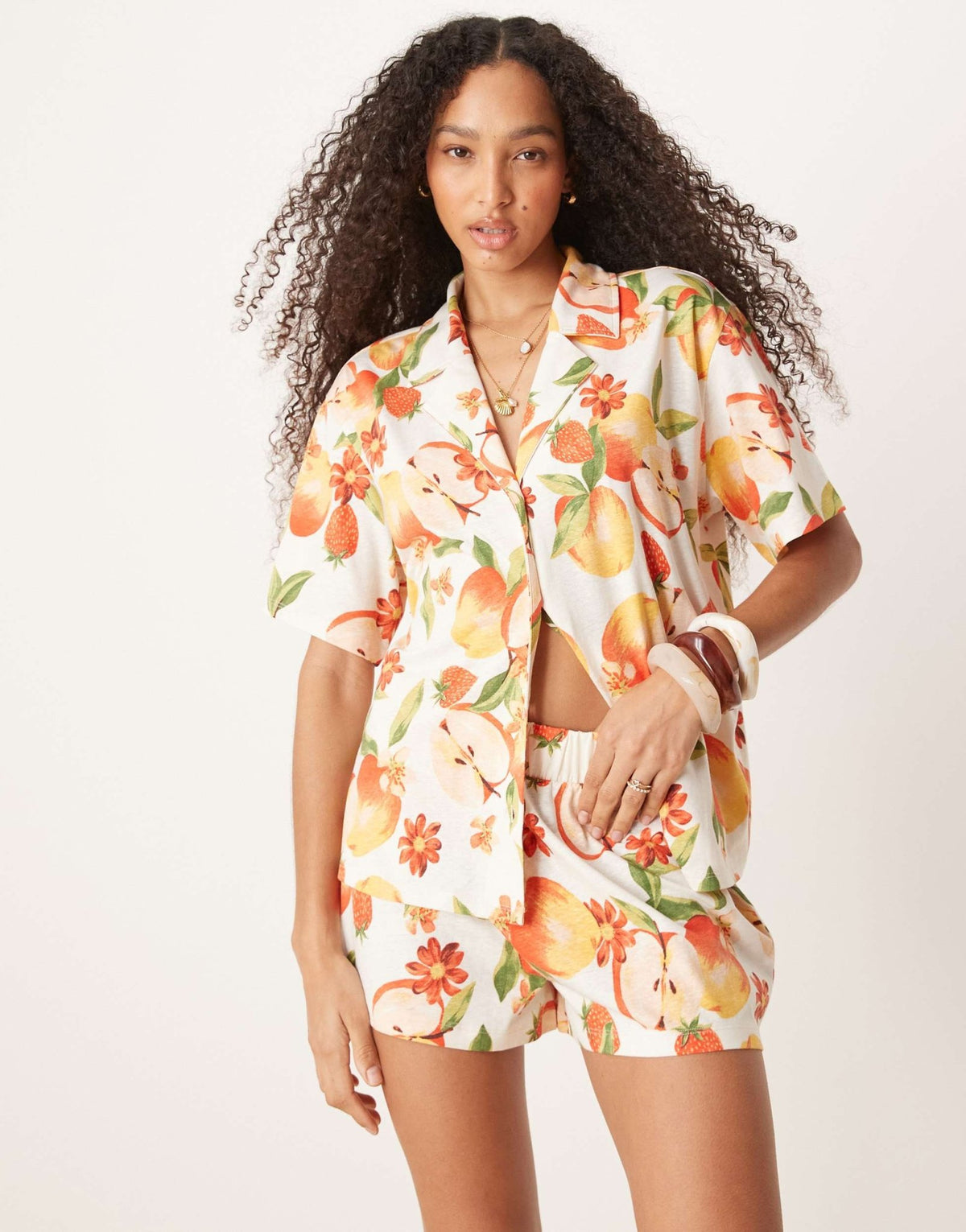 ASOS DESIGN linen look revere shirt co-ord in fruit print - ASOS Sample Sale