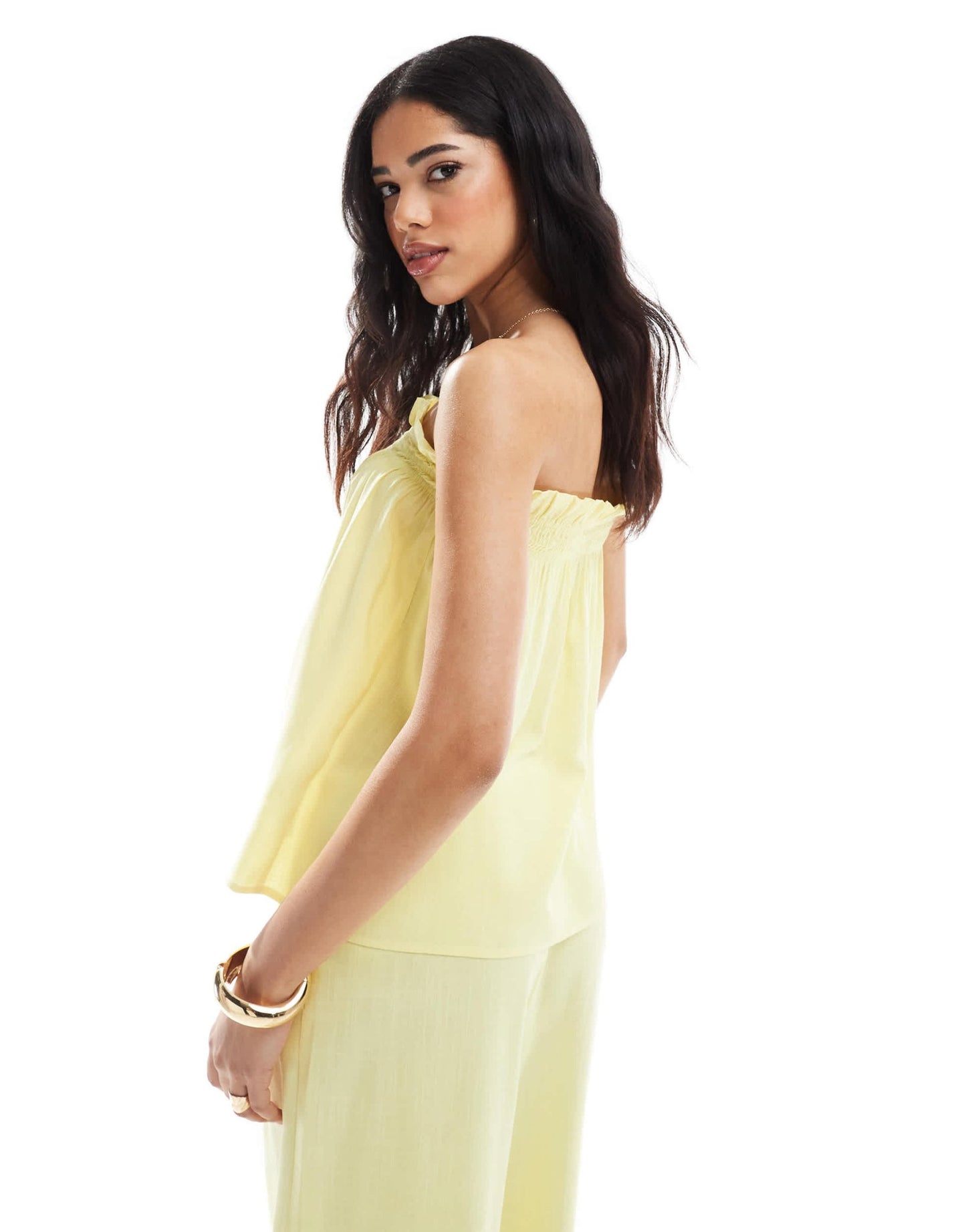 ASOS DESIGN linen look ruffle bandeau co - ord top in buttermilk - ASOS Sample Sale