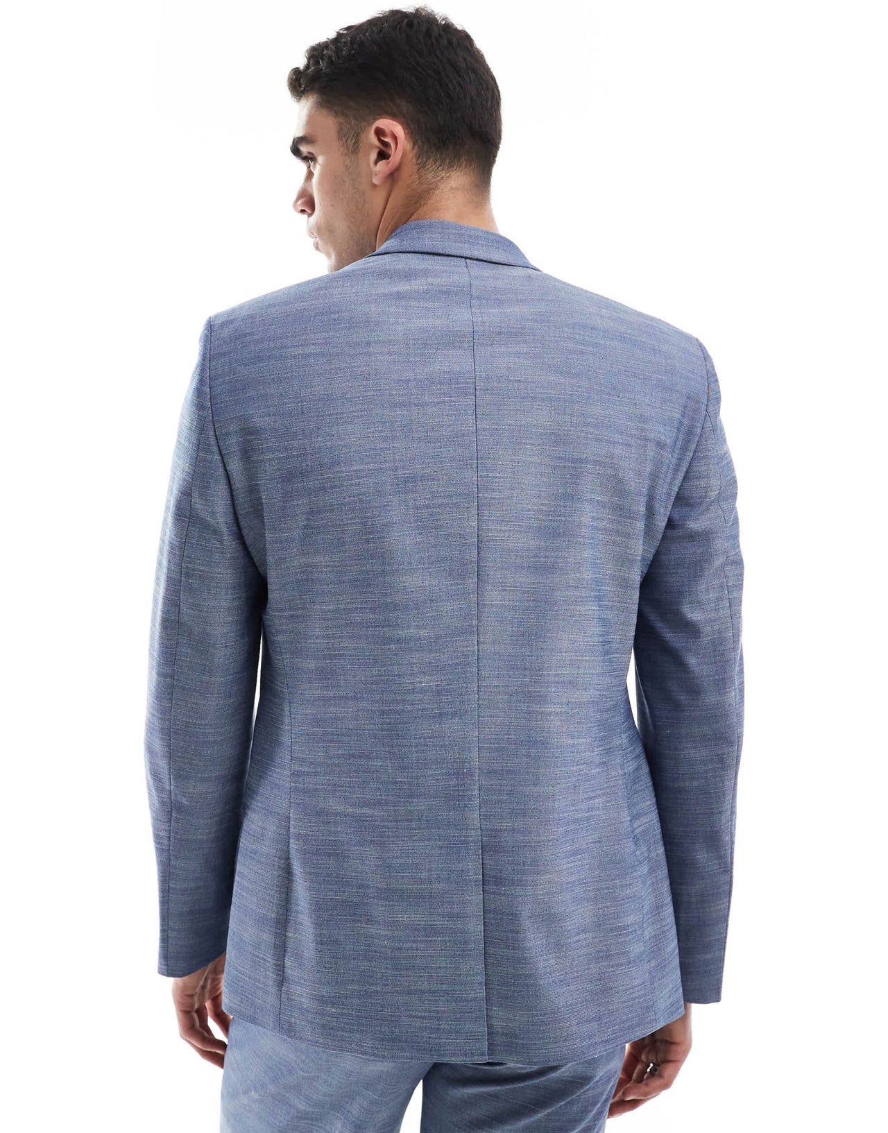 ASOS DESIGN linen look slim suit jacket in blue - ASOS Sample Sale