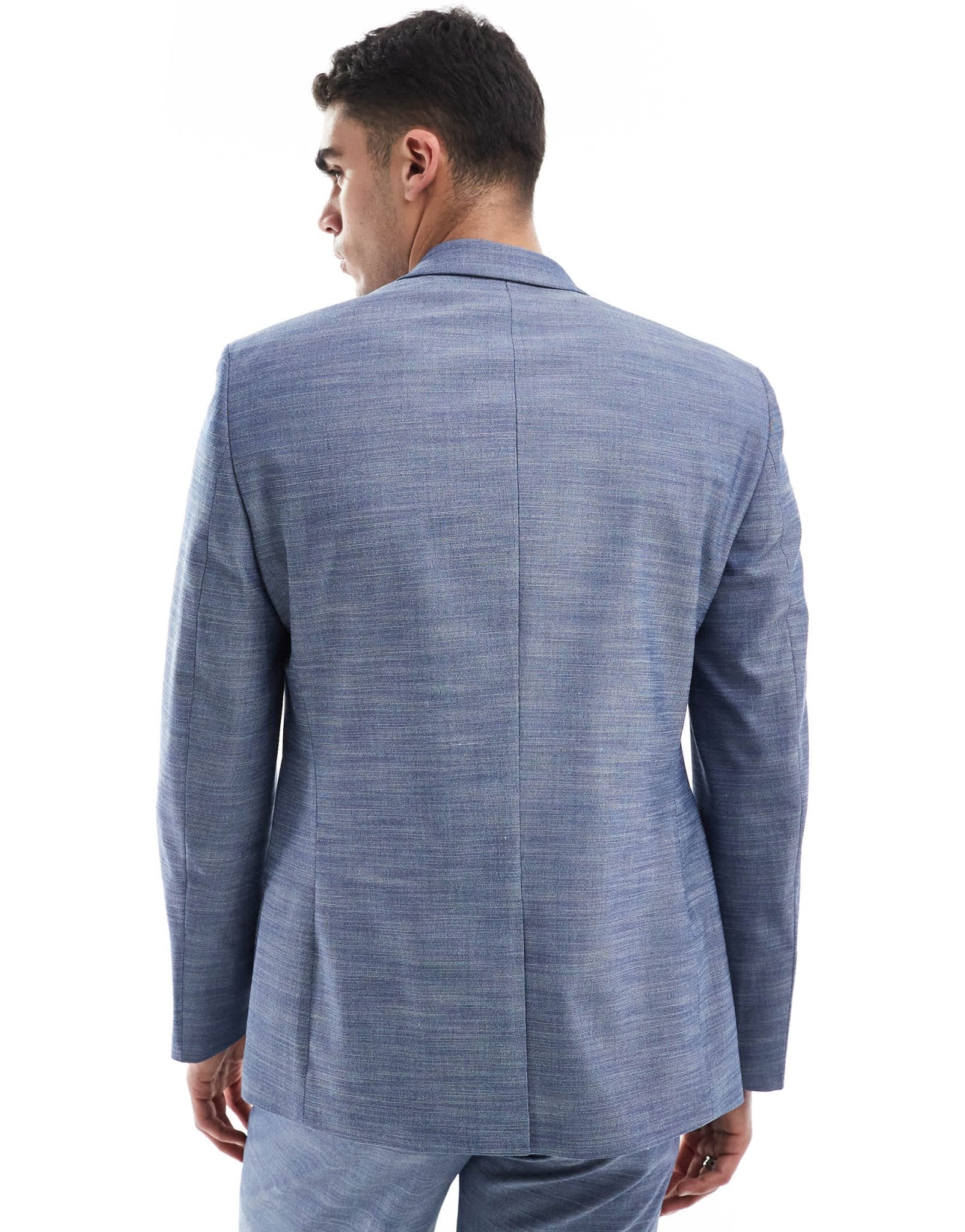ASOS DESIGN linen look slim suit jacket in blue - ASOS Sample Sale