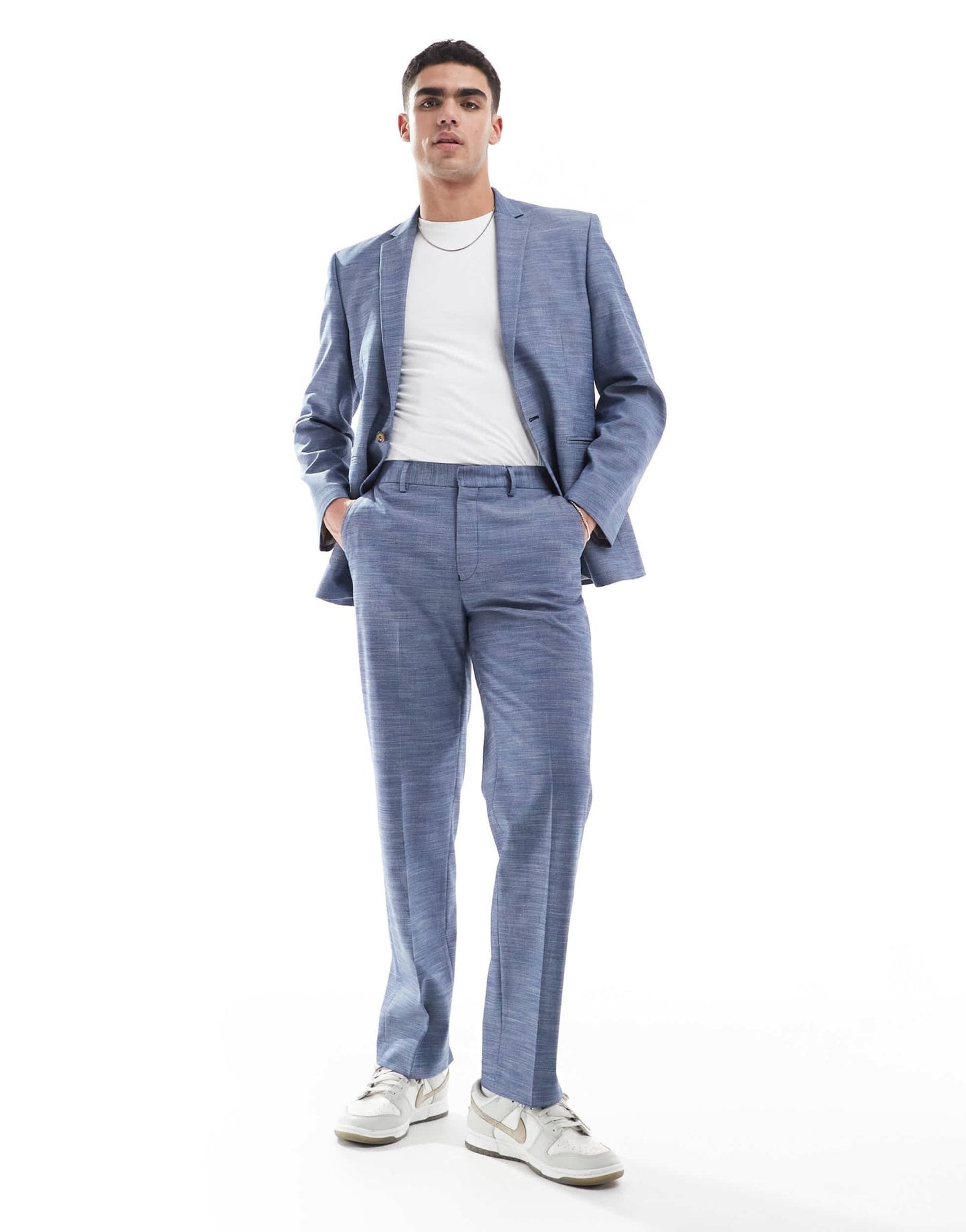 ASOS DESIGN linen look slim suit jacket in blue - ASOS Sample Sale