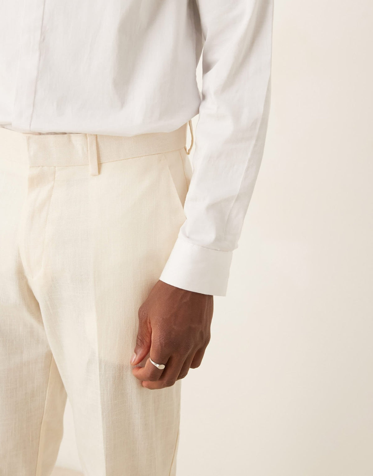 ASOS DESIGN linen look slim suit trousers with front pleat in ecru - ASOS Sample Sale