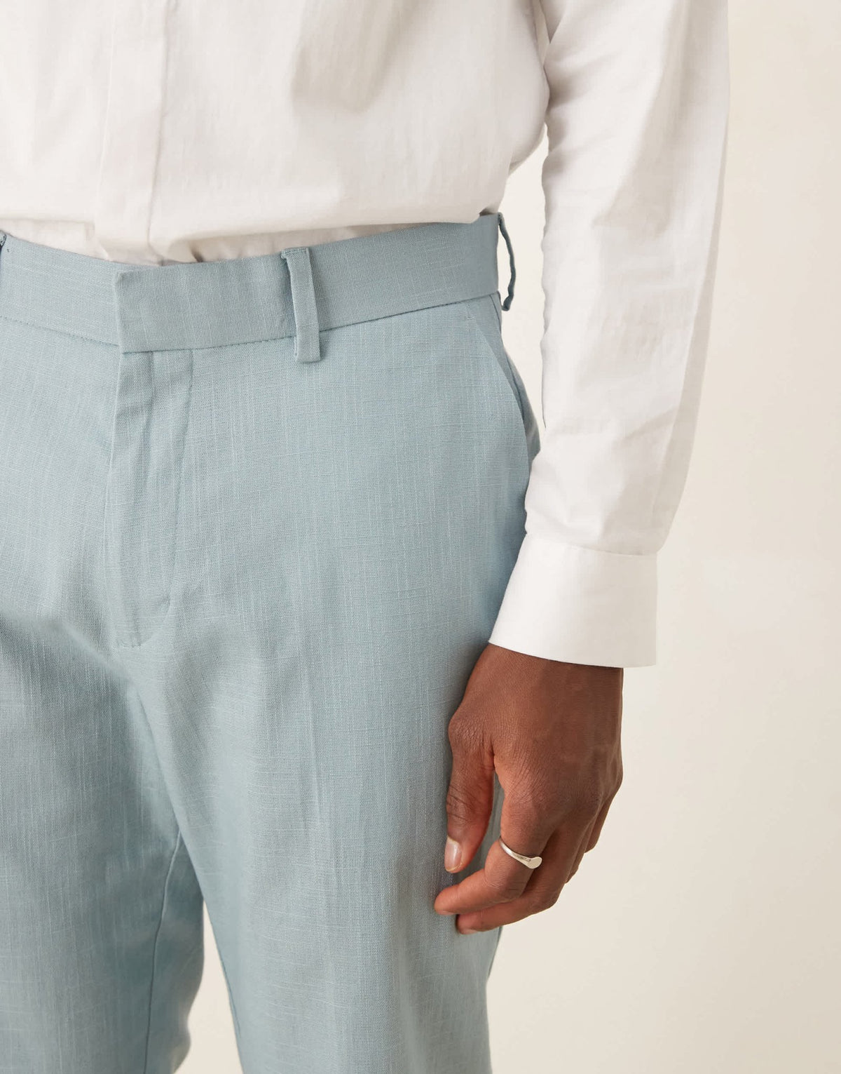 ASOS DESIGN linen look slim suit trousers with front pleat in light blue - ASOS Sample Sale