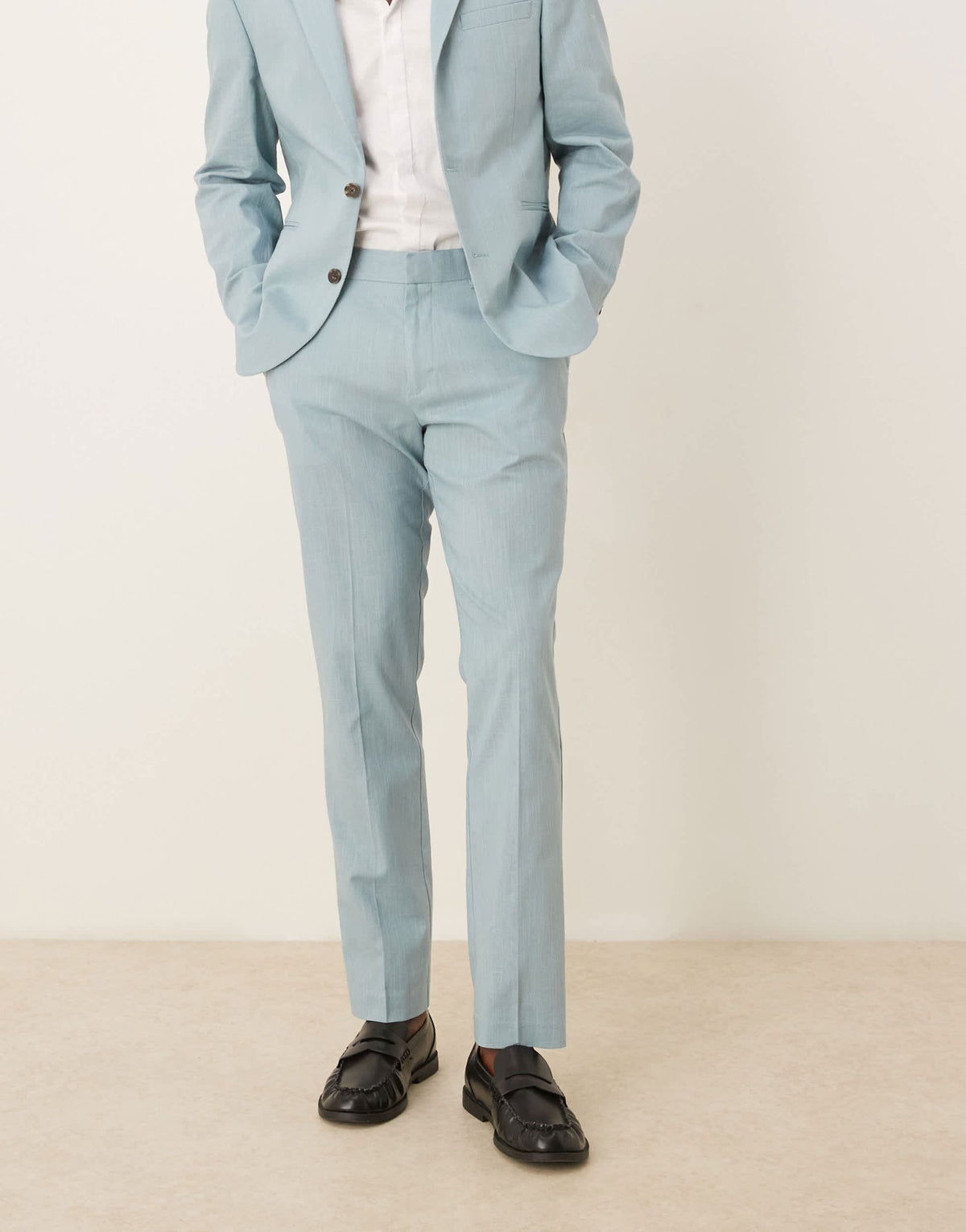 ASOS DESIGN linen look slim suit trousers with front pleat in light blue - ASOS Sample Sale