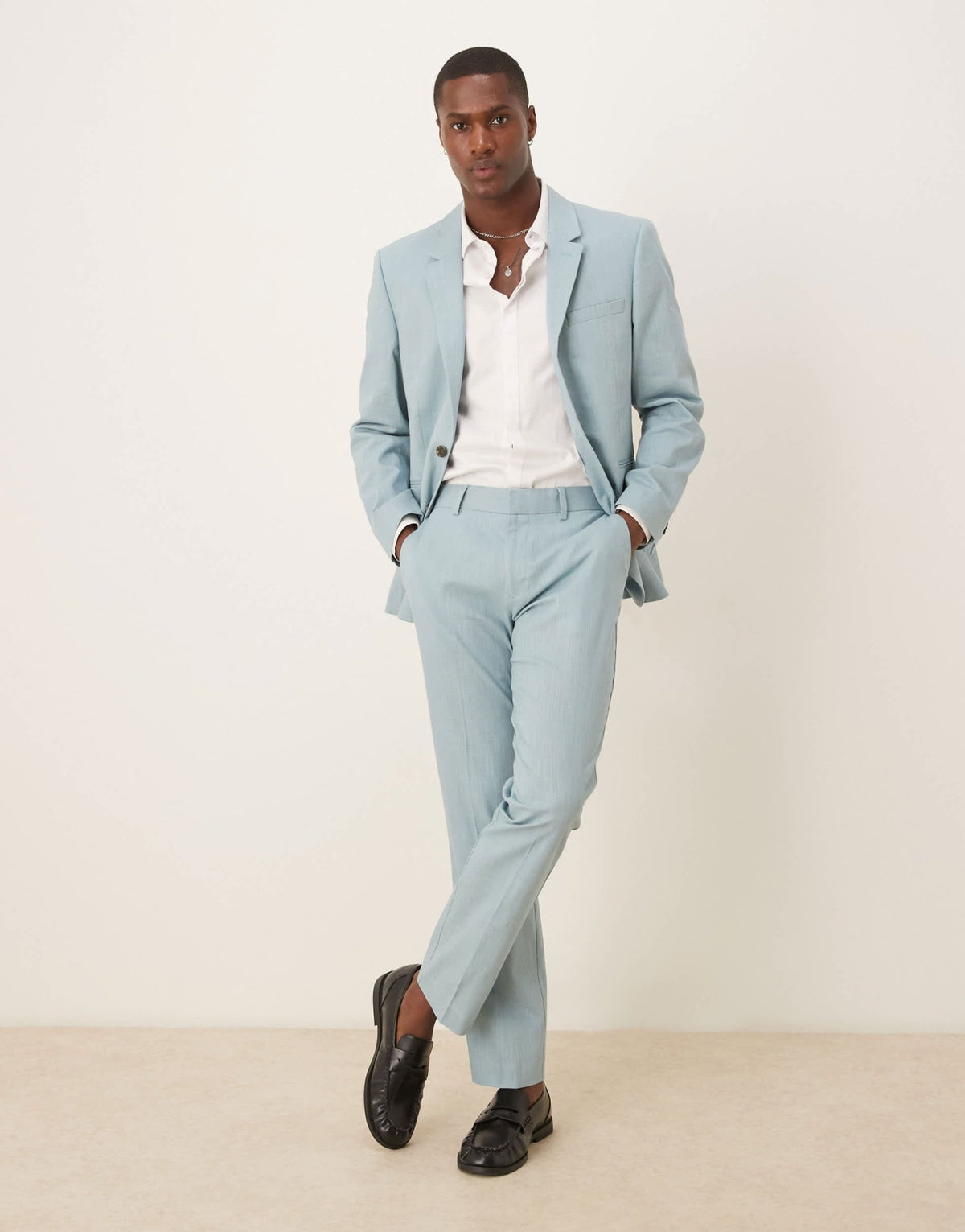 ASOS DESIGN linen look slim suit trousers with front pleat in light blue - ASOS Sample Sale