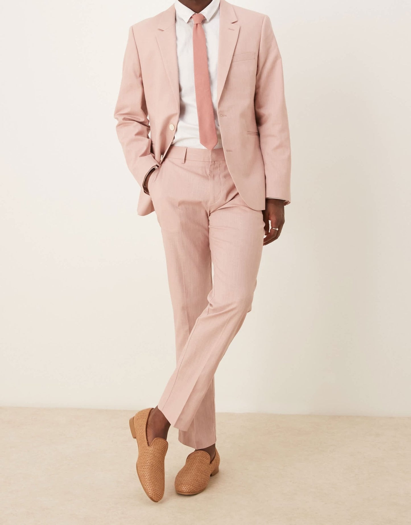 ASOS DESIGN linen look slim suit trousers with front pleat in pink - ASOS Sample Sale
