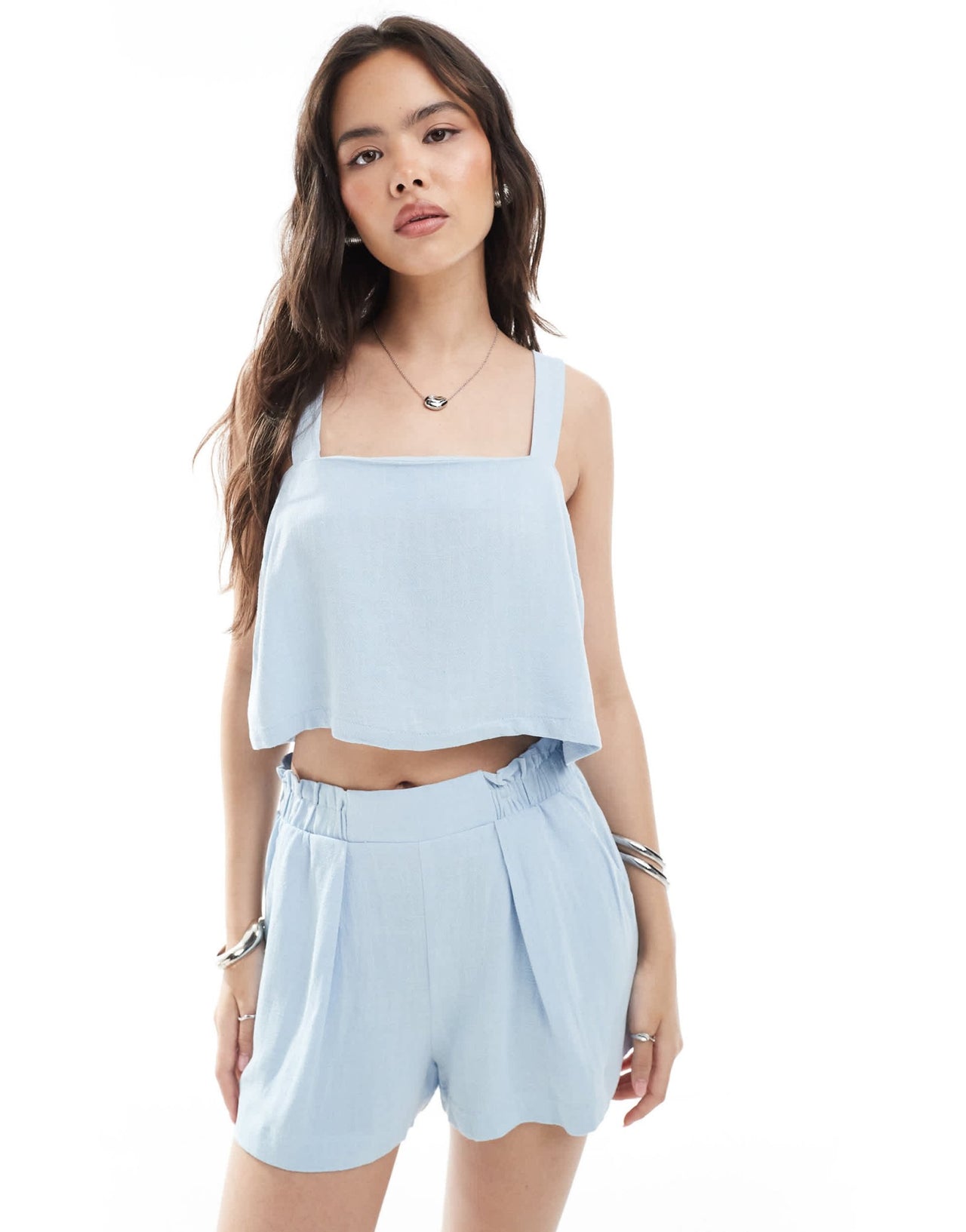 ASOS DESIGN linen look square neck cami in blue - ASOS Sample Sale