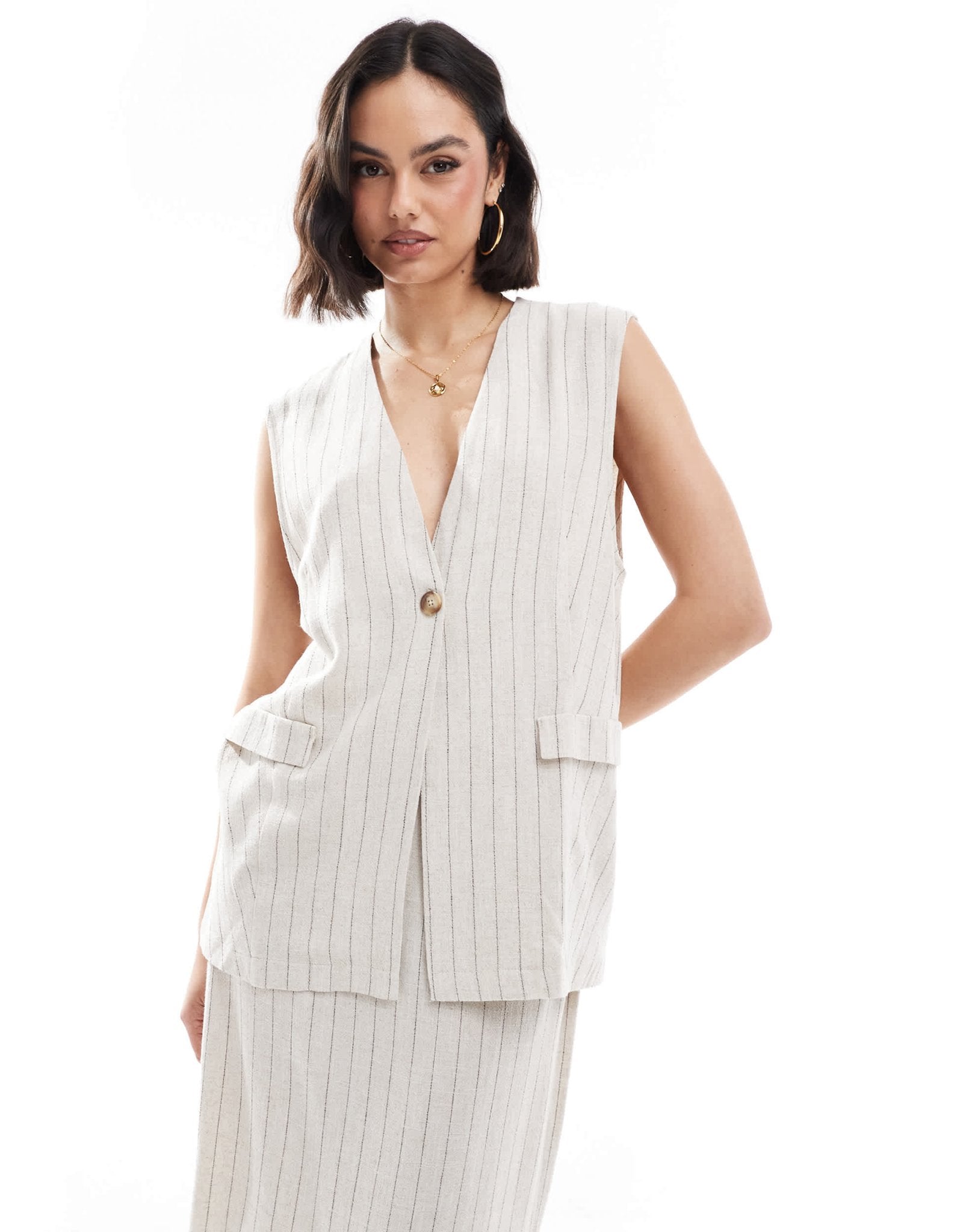 ASOS DESIGN linen look stripe longline co-ord waistcoat - ASOS Sample Sale
