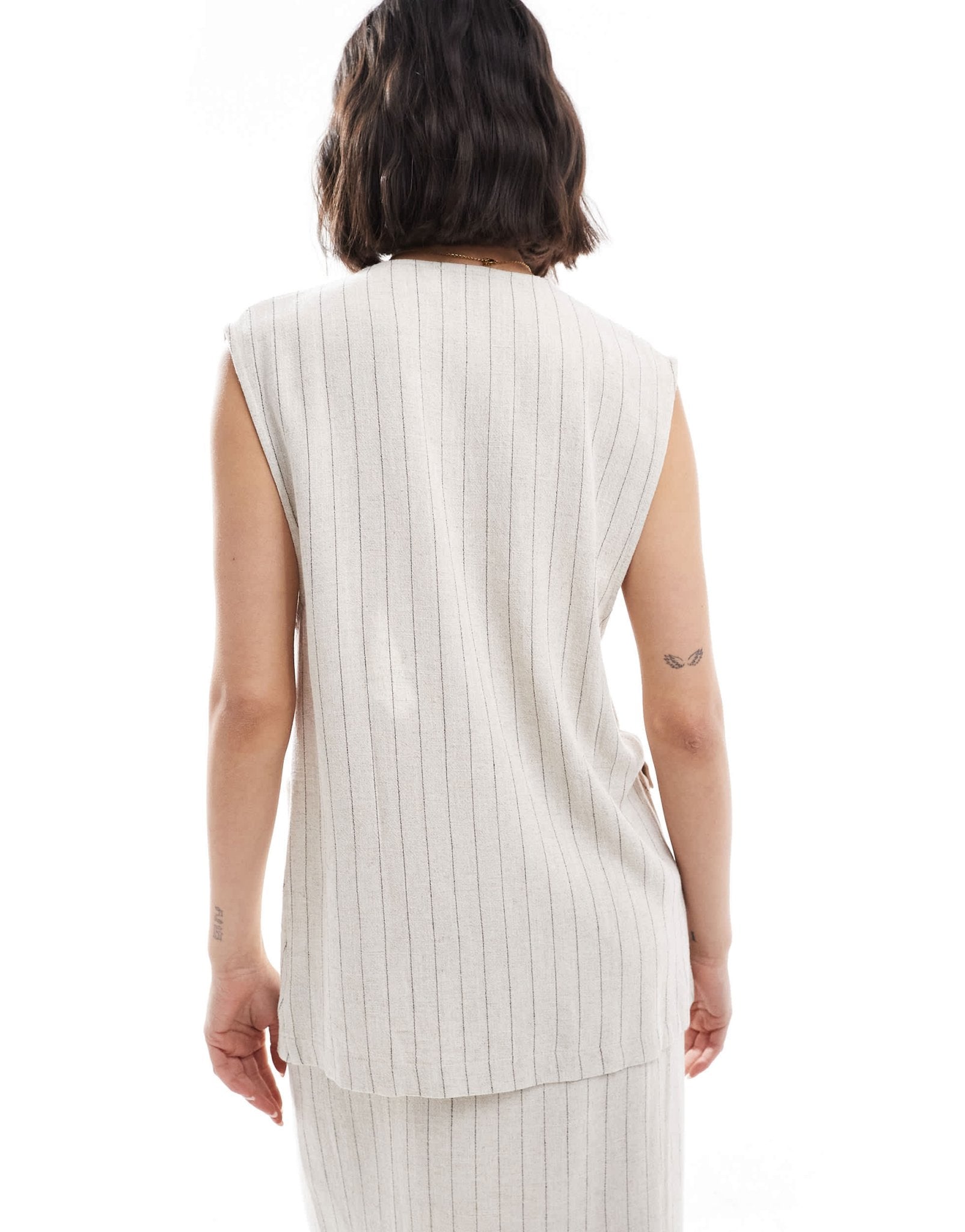 ASOS DESIGN linen look stripe longline co-ord waistcoat - ASOS Sample Sale