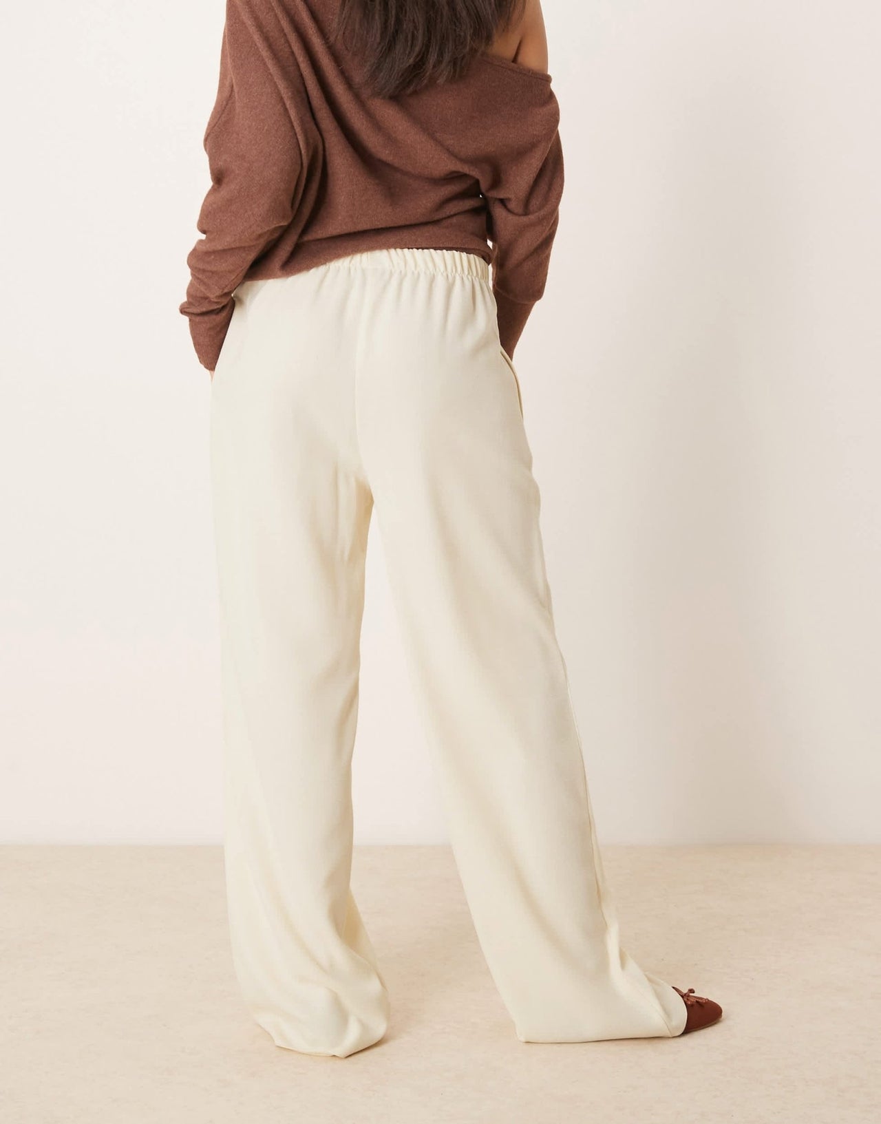ASOS DESIGN linen look tailored tie waist pull on trousers in buttermilk - ASOS Sample Sale