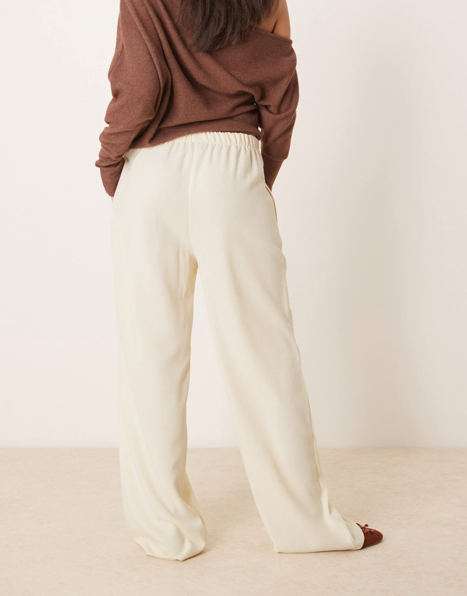 ASOS DESIGN linen look tailored tie waist pull on trousers in buttermilk - ASOS Sample Sale