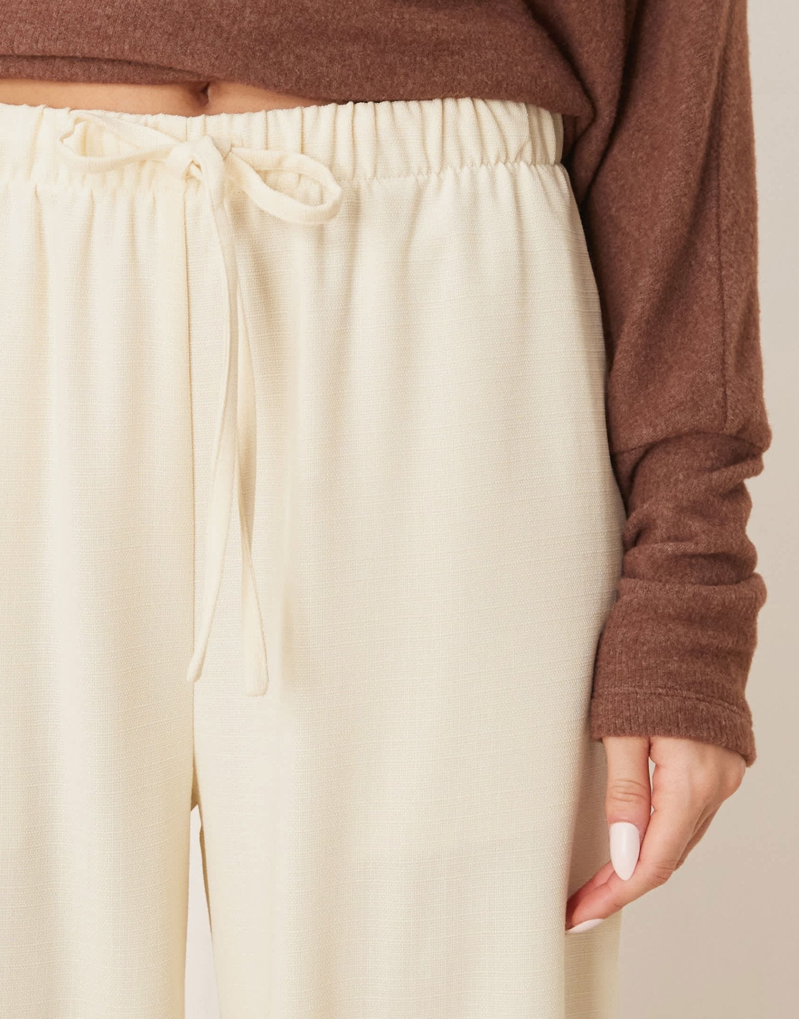 ASOS DESIGN linen look tailored tie waist pull on trousers in buttermilk - ASOS Sample Sale
