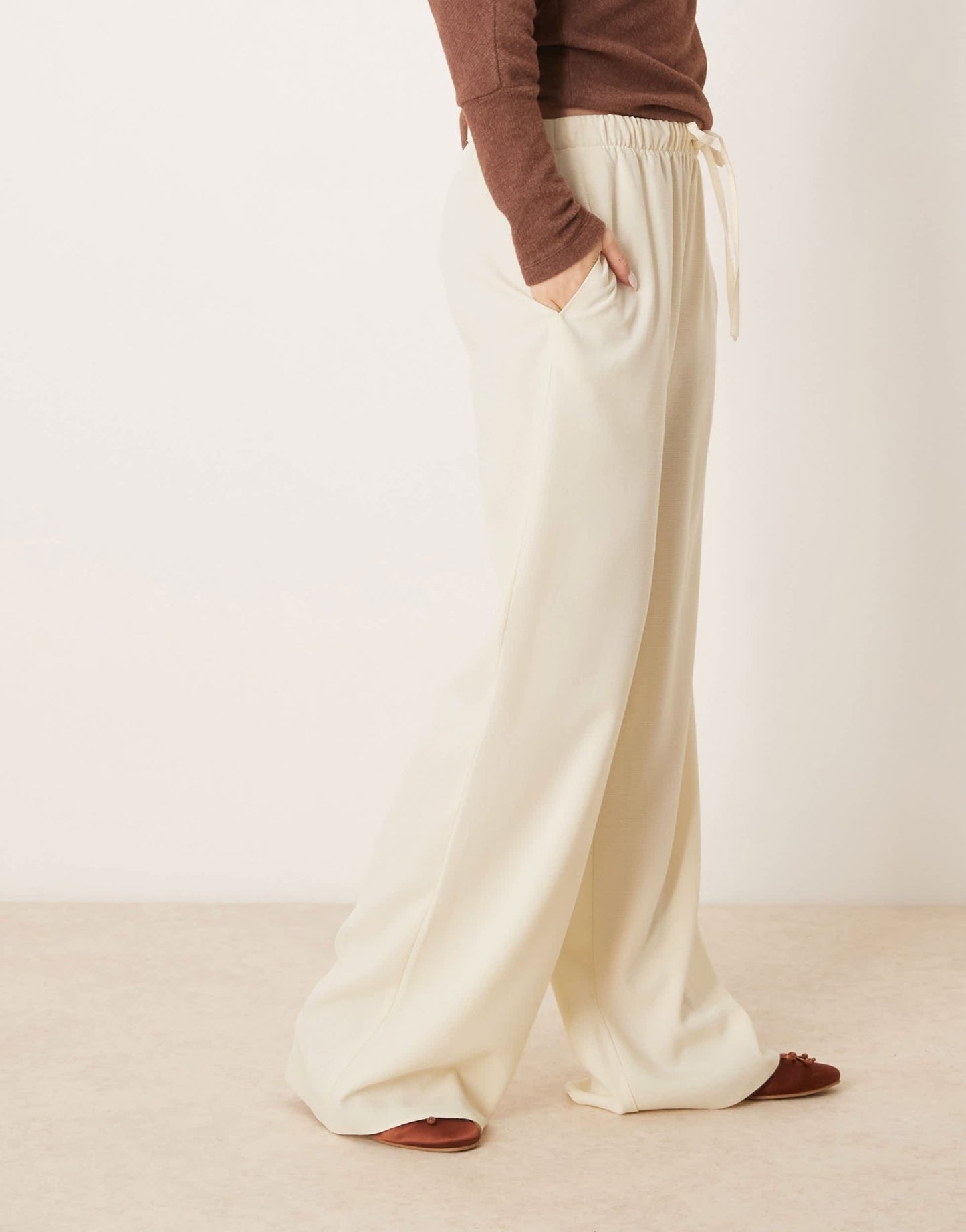 ASOS DESIGN linen look tailored tie waist pull on trousers in buttermilk - ASOS Sample Sale
