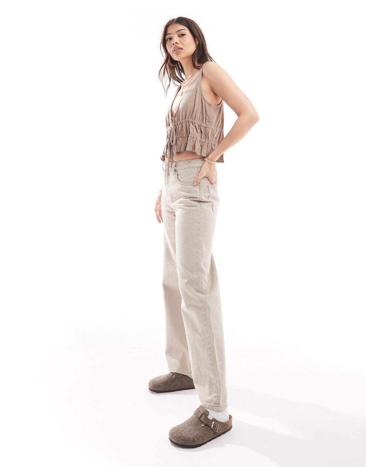ASOS DESIGN linen look tie front sun top in camel - ASOS Sample Sale