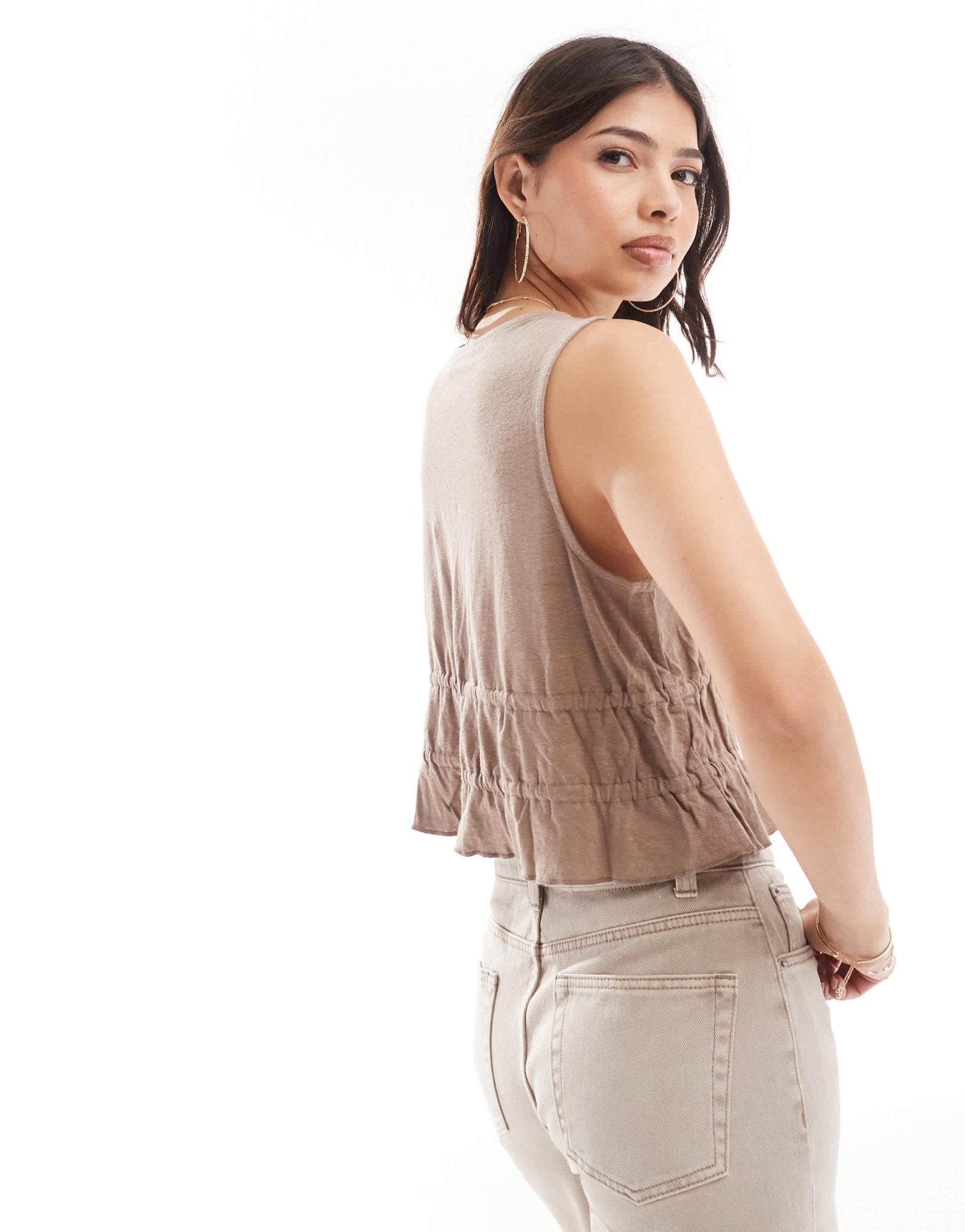 ASOS DESIGN linen look tie front sun top in camel - ASOS Sample Sale