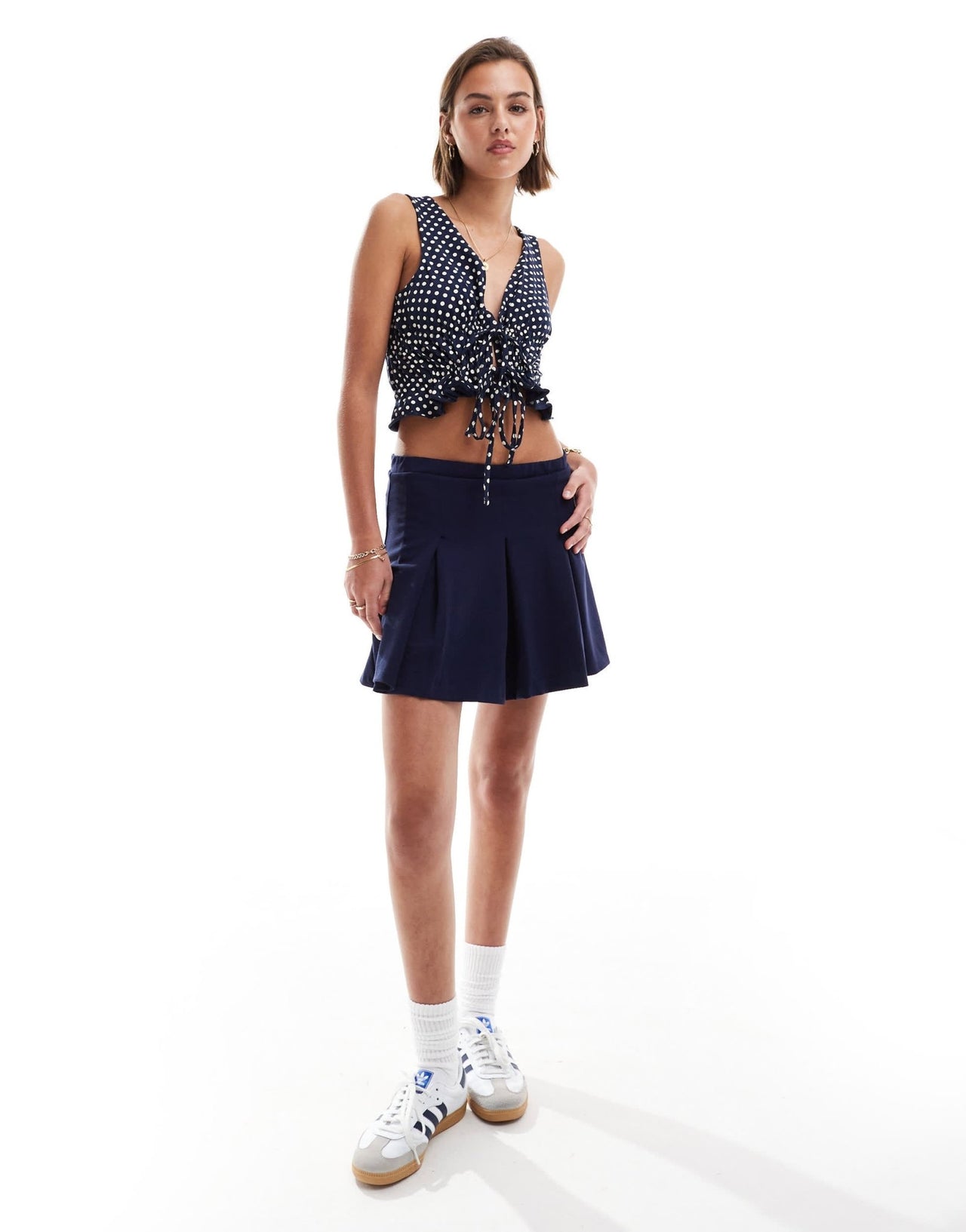 ASOS DESIGN linen look tie front sun top in polka print - ASOS Sample Sale