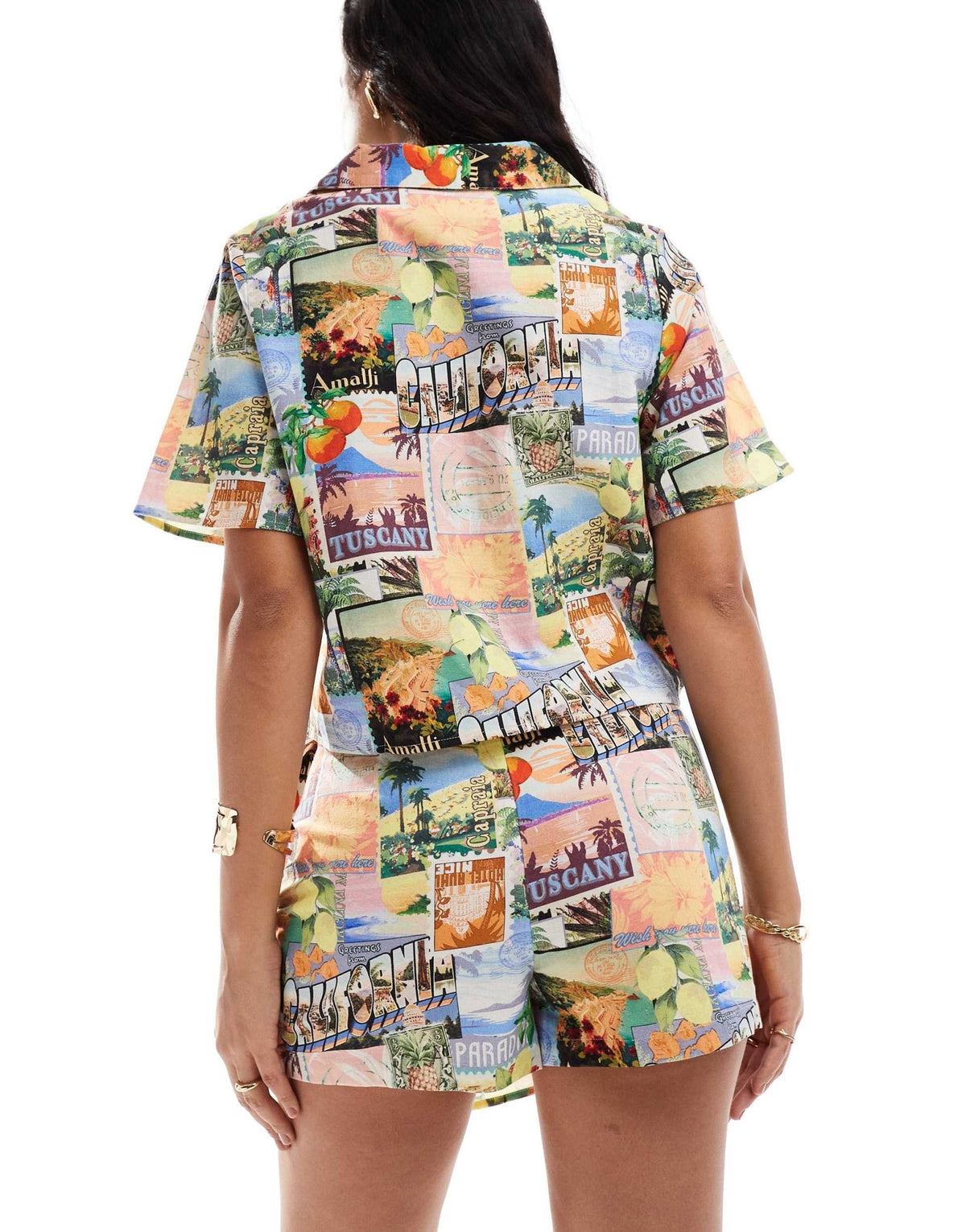 ASOS DESIGN linen look tie side wrap skort co-ord in postcard print - ASOS Sample Sale