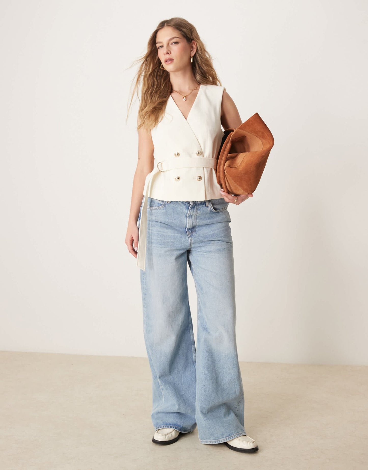 ASOS DESIGN linen look tie waistcoat in off white - ASOS Sample Sale