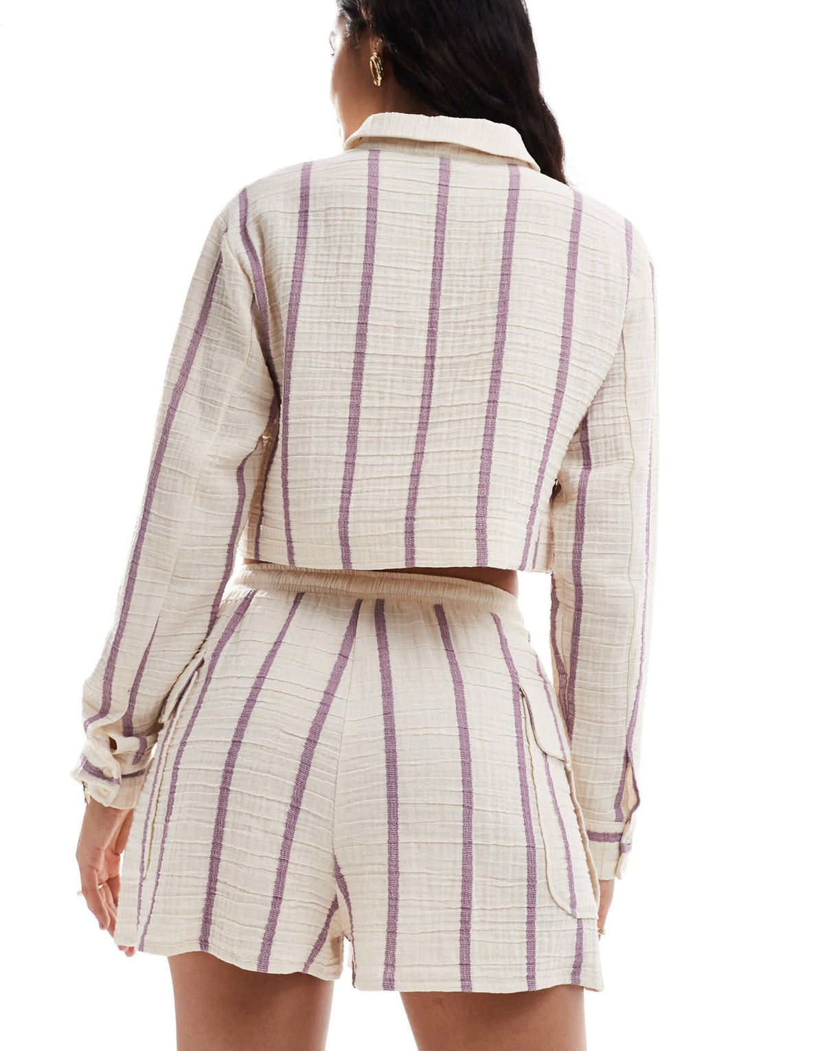 ASOS DESIGN linen look utility short co-ord in purple stripe - ASOS Sample Sale