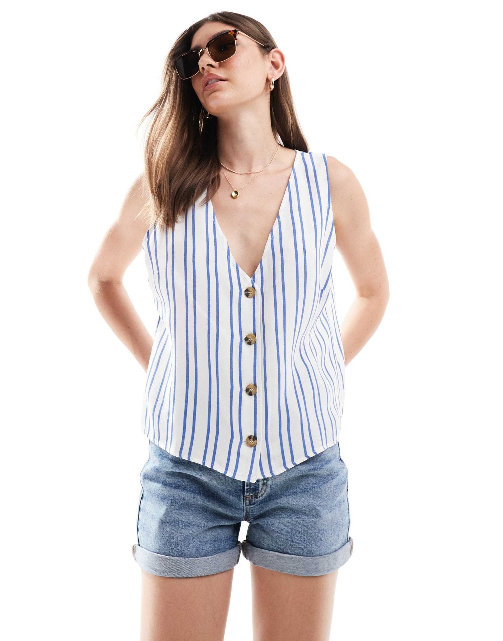 ASOS DESIGN linen look waistcoat in blue & white stripe - ASOS Sample Sale