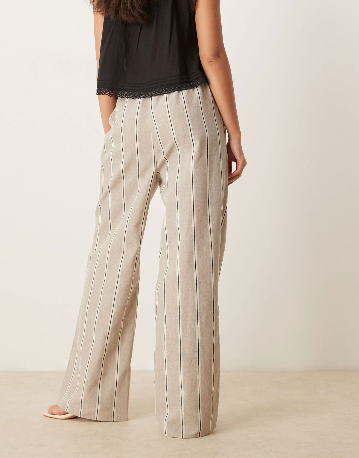 ASOS DESIGN linen look wide leg pull on trousers in taupe stripe - ASOS Sample Sale